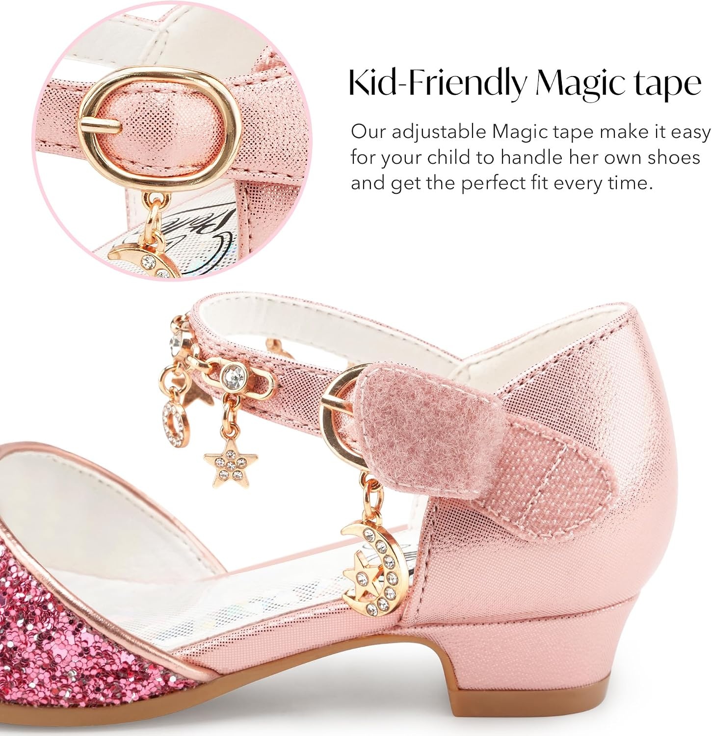 Stelle Girls High Heels Sequins Dress Sandals Princess Dress Shoes Flower Wedding Party Shoes(Red-hot Pink Glitter)