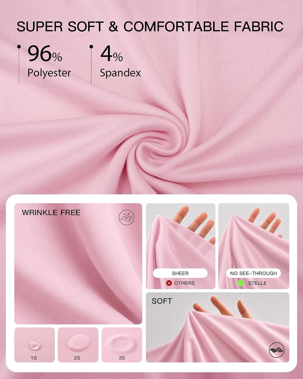 Stelle Non See Through Oversized T Shirts Women Crew Neck Short Sleeve Summer Tops Soft Basic Tee Shirt(Pink)