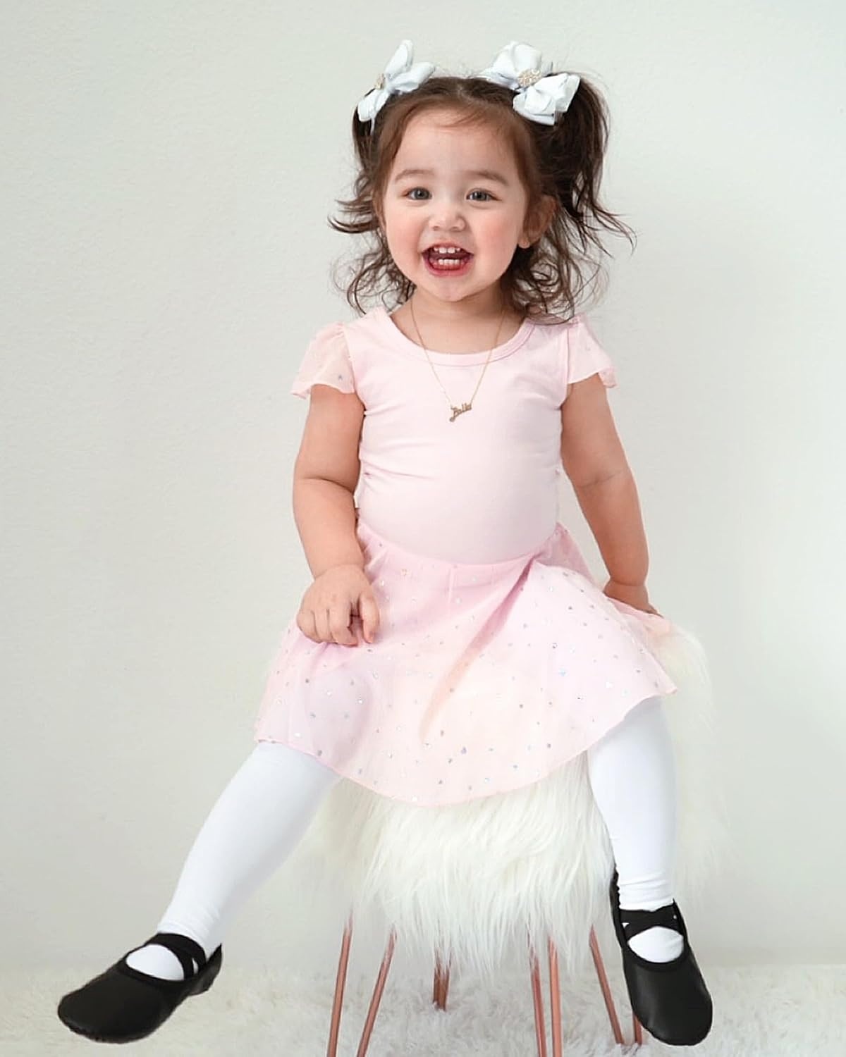 Stelle Girls’ Footed Ballet Tights for Dance Class Toddler Kids 2T-15Y(2-pair Ballet Pink+1-pair White)