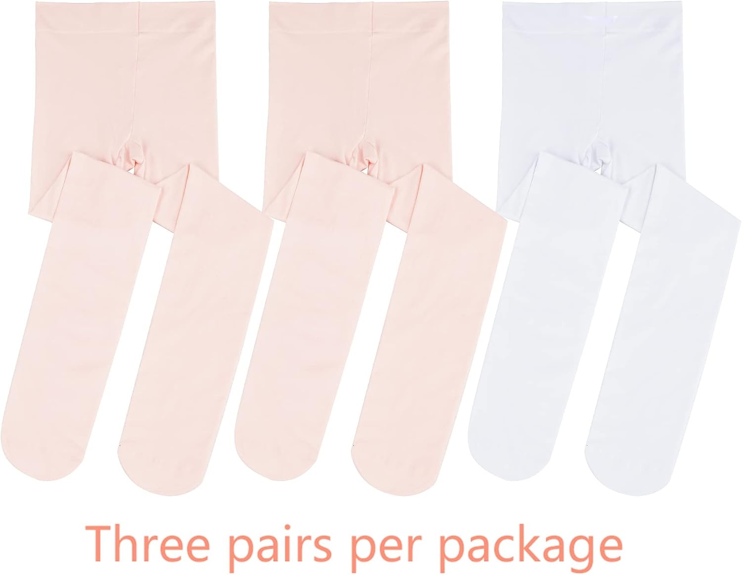 Stelle Girls’ Footed Ballet Tights for Dance Class Toddler Kids 2T-15Y(2-pair Ballet Pink+1-pair White)