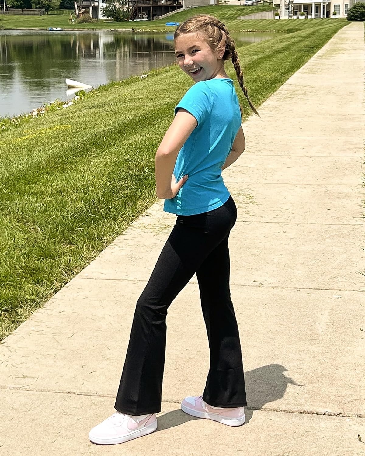 Stelle Girl’s Flare Leggings High Waisted Yoga Pants Bootcut Dance Casual Pants Activewear Kids Bell Bottoms(1pc Black)