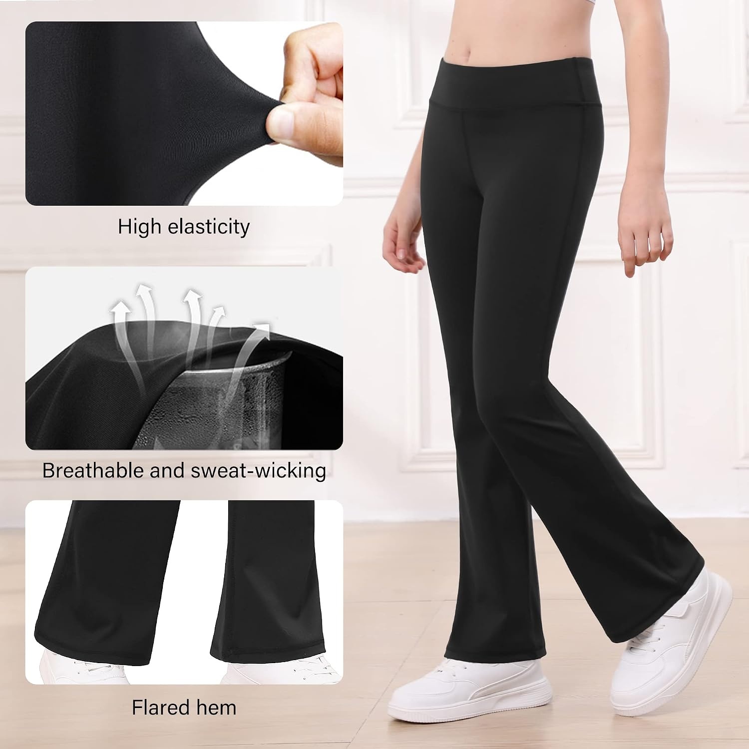 Stelle Girl’s Flare Leggings High Waisted Yoga Pants Bootcut Dance Casual Pants Activewear Kids Bell Bottoms(1pc Black)