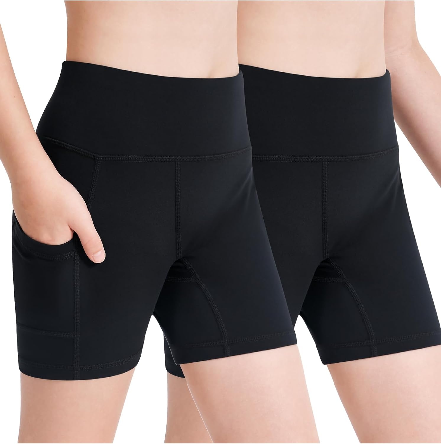Stelle Girls 3″/4″/8″ Bike Volleyball Shorts with Pockets Athletic Dance(Black+black)