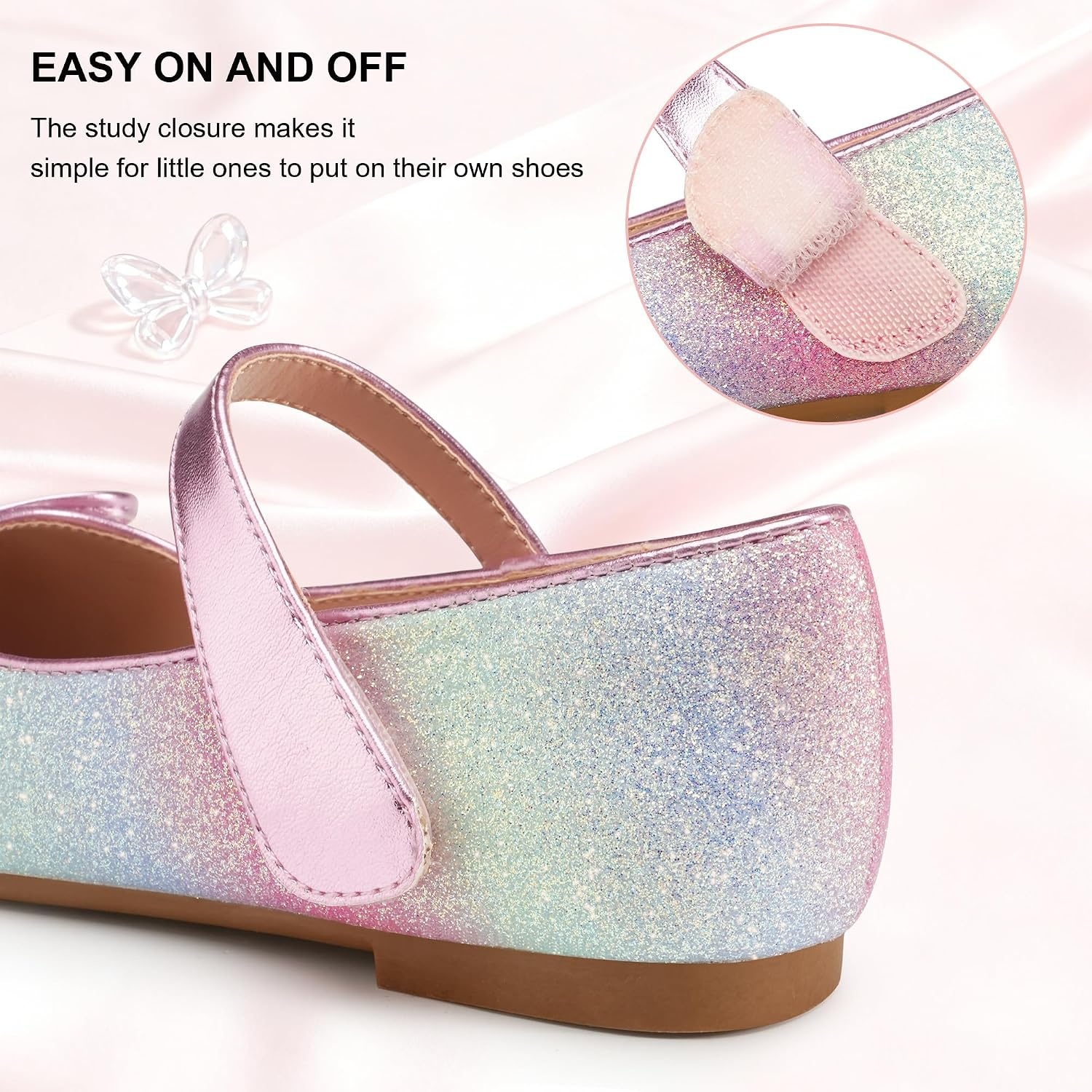 Stelle Girls Dress Shoes Mary Jane Flats for School Party Flower Girl | Hook-and-loop closure, Princess shoes, Cushioned comfort, Uniform, Wedding, Dress occasions, Patent finish, Glitter finish(Unicorn Dust)