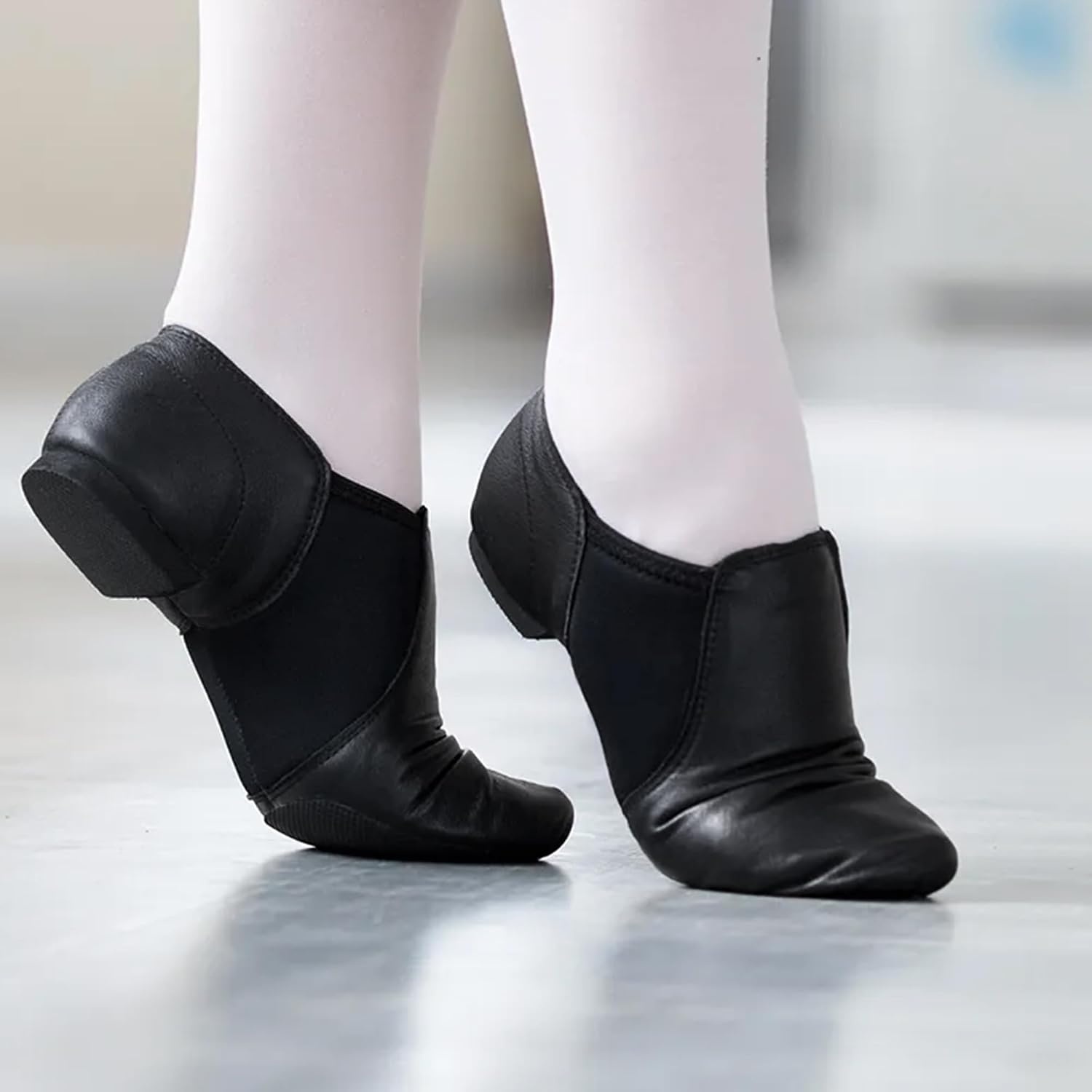 Stelle Girls Jazz Shoes Anti-Slip Leather Dance Shoes(A-black)