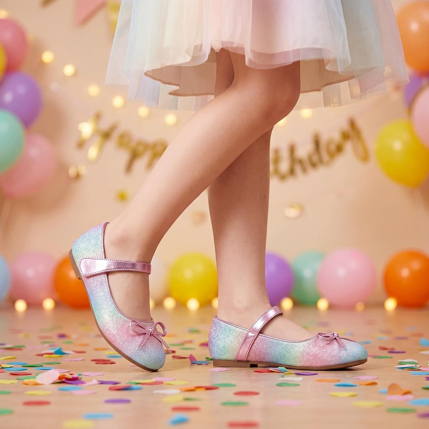 Stelle Girls Dress Shoes Mary Jane Flats for School Party Flower Girl | Hook-and-loop closure, Princess shoes, Cushioned comfort, Uniform, Wedding, Dress occasions, Patent finish, Glitter finish(1-unicorn Dust)