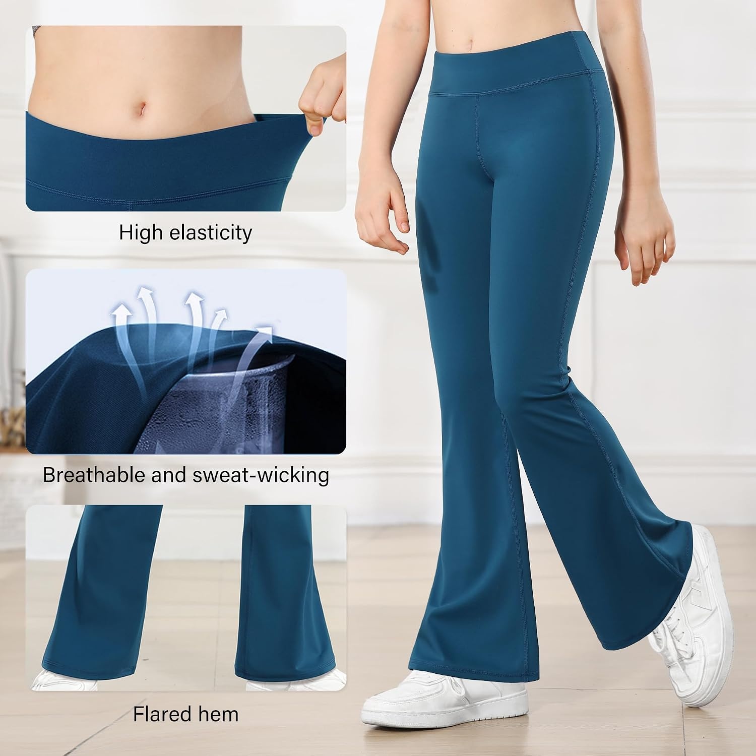Stelle Girl’s Flare Leggings High Waisted Yoga Pants Bootcut Dance Casual Pants Activewear Kids Bell Bottoms(1pc Oceanic)