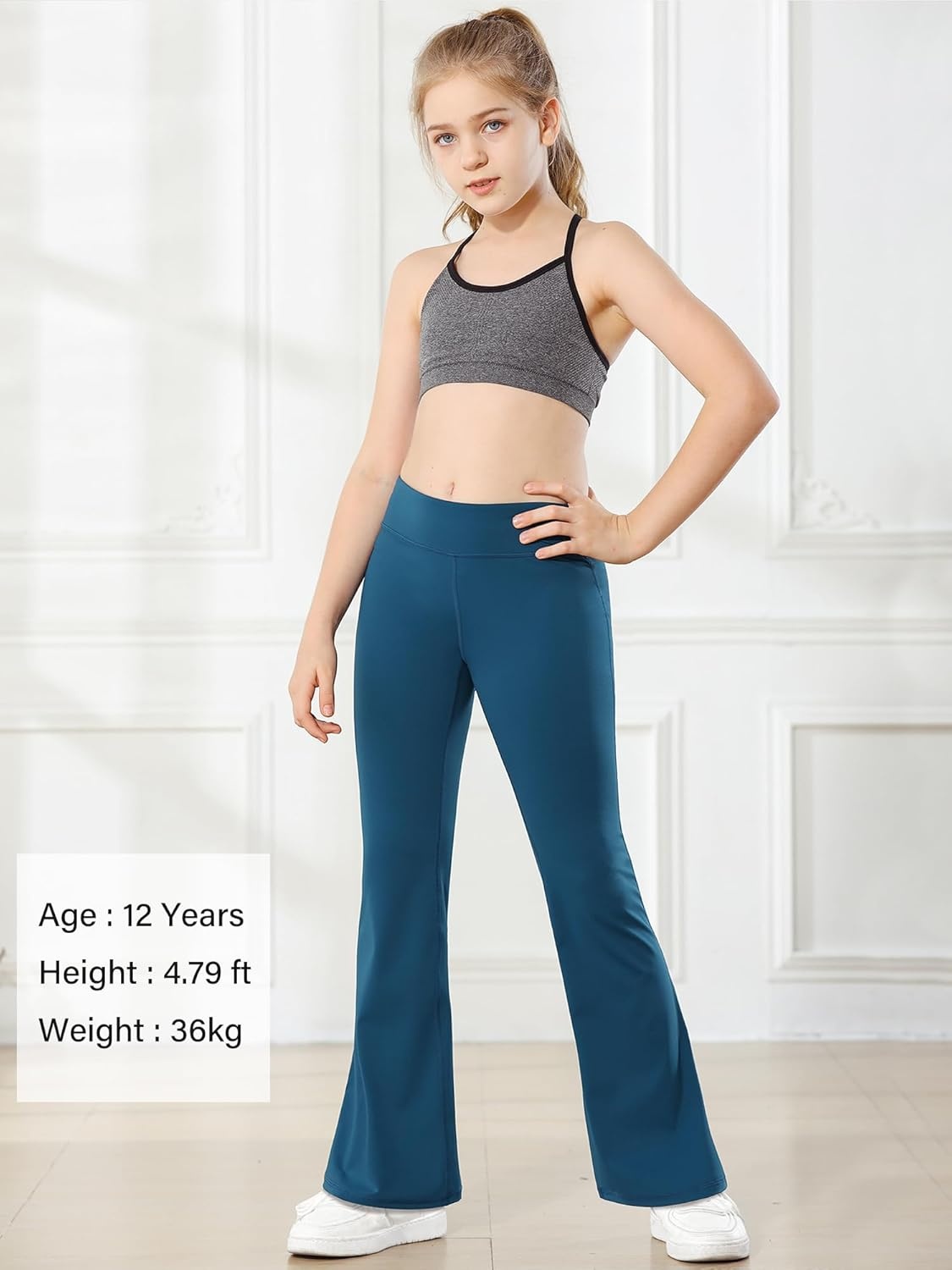 Stelle Girl’s Flare Leggings High Waisted Yoga Pants Bootcut Dance Casual Pants Activewear Kids Bell Bottoms(1pc Oceanic)