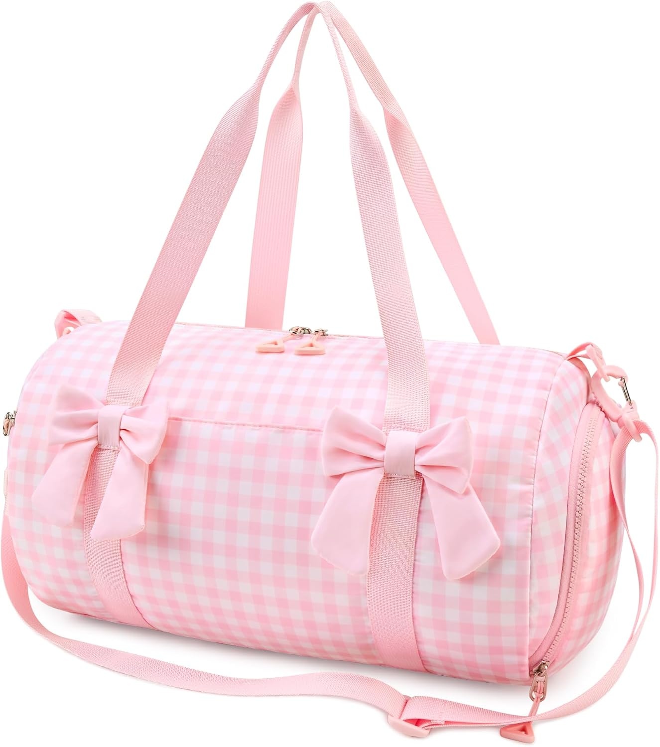 STELLE Dance Bag for Girls Pink Gymnastics Duffle Bag with Shoe Compartment Kids Cheer Bags Ballet Gifts Sports Gym Travel(Pink Gingham,F)(Pink Gingham)