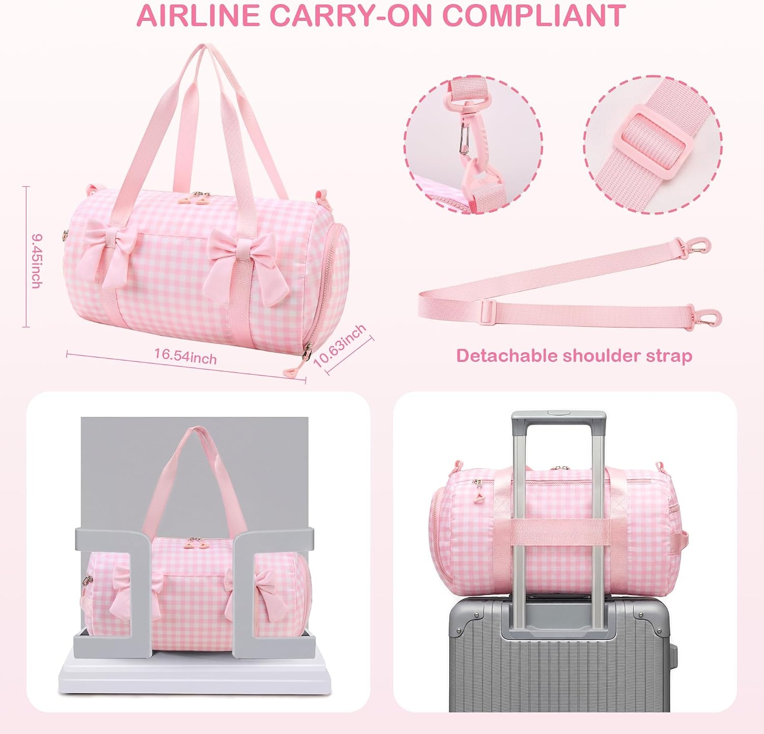 STELLE Dance Bag for Girls Pink Gymnastics Duffle Bag with Shoe Compartment Kids Cheer Bags Ballet Gifts Sports Gym Travel(Pink Gingham,F)(Pink Gingham)