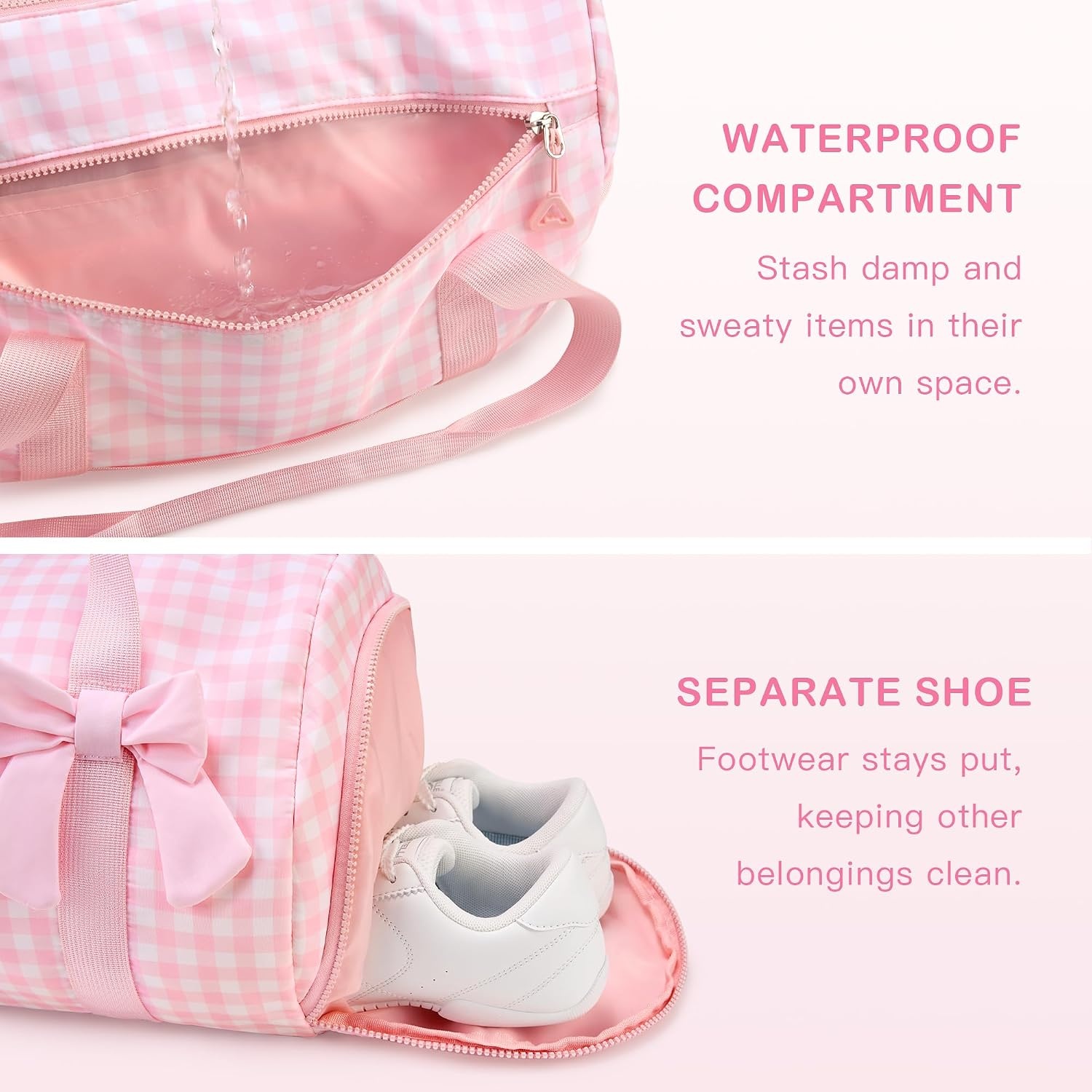 STELLE Dance Bag for Girls Pink Gymnastics Duffle Bag with Shoe Compartment Kids Cheer Bags Ballet Gifts Sports Gym Travel(Pink Gingham,F)(Pink Gingham)