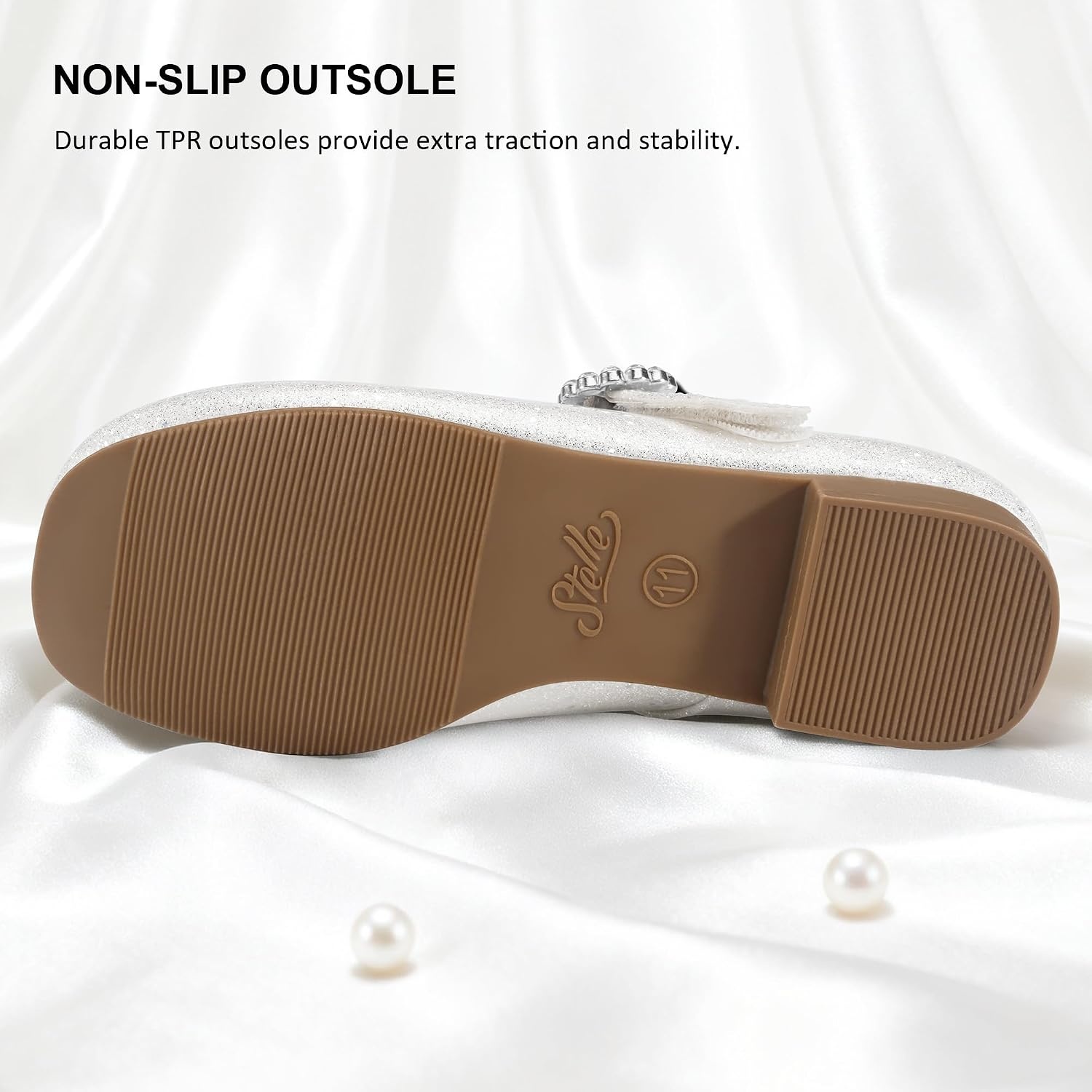 Stelle Girls Dress Shoes Rhinestone Buckle Mary Janes for School Wedding(Pearl Glimmer)