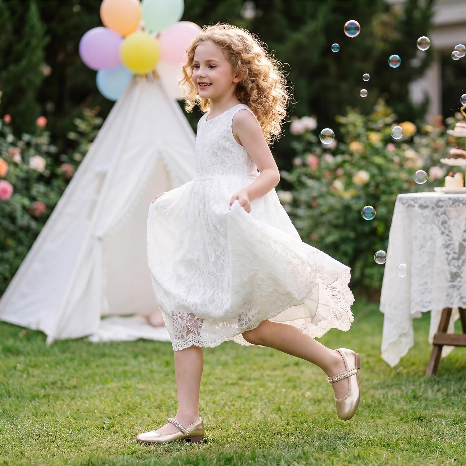 Stelle Girls Dress Shoes Beaded Mary Jane Flats for Flower Girl Party | Pearl and rhinestone, Hook-and-loop strap, Flexible outsole, Cushioned insole, School uniform, Wedding, Dress occasions(Gold)