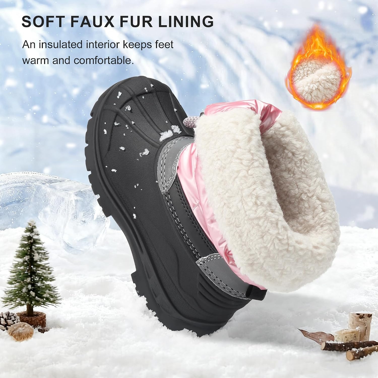 Stelle Girls Snow Boots with Zipper Kids Boys Winter Outdoor Boots(Pink)