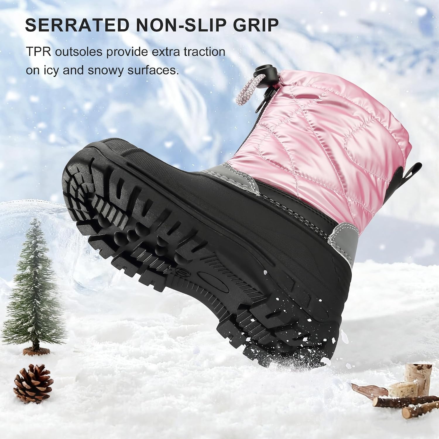 Stelle Girls Snow Boots with Zipper Kids Boys Winter Outdoor Boots(Pink)