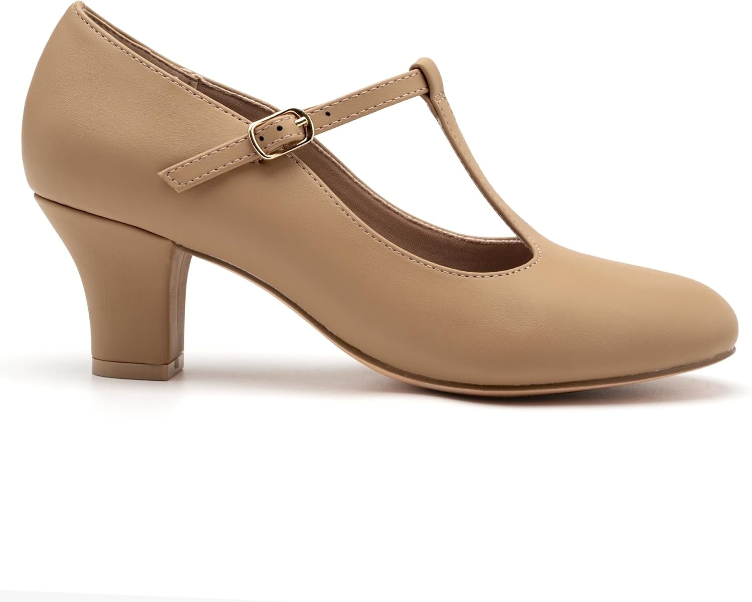 Stelle 2.5″ T-Strap Character Shoes for Women | 2.5-inch heel, T-strap, cushioned insole, rubber outsole, adjustable buckle, stable fit(2.5″tan)