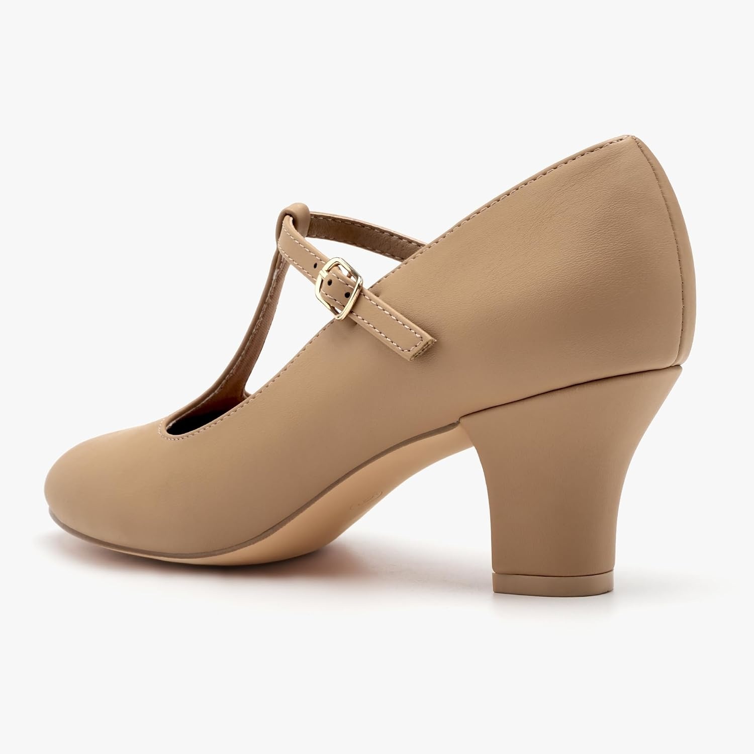 Stelle 2.5″ T-Strap Character Shoes for Women | 2.5-inch heel, T-strap, cushioned insole, rubber outsole, adjustable buckle, stable fit(2.5″tan)