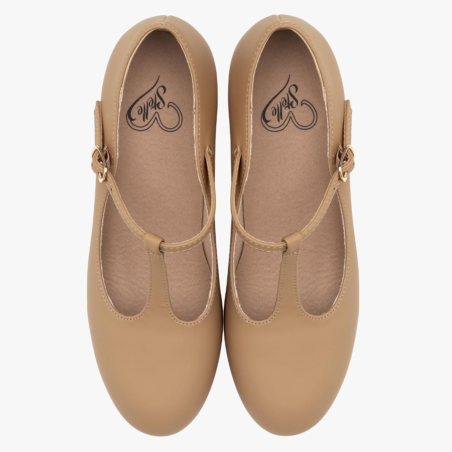 Stelle 2.5″ T-Strap Character Shoes for Women | 2.5-inch heel, T-strap, cushioned insole, rubber outsole, adjustable buckle, stable fit(2.5″tan)