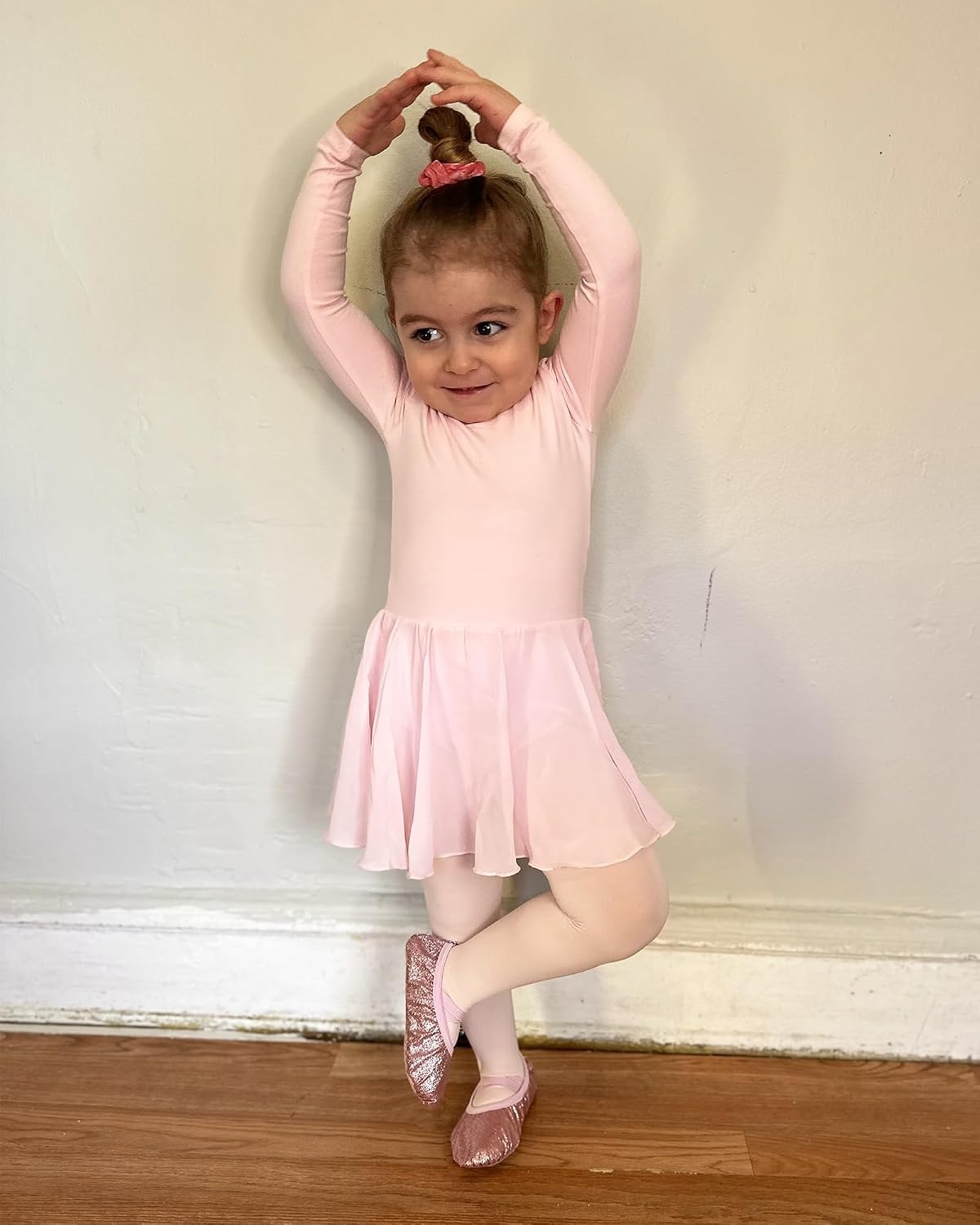 Stelle Ballet Slippers for Girls Glitter Metallic Vegan Leather Full Sole(Rose Glitter)