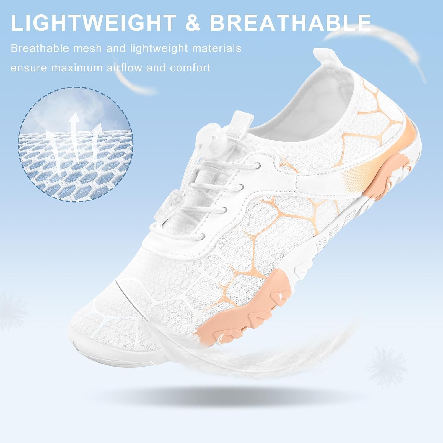Stelle Water Shoes for Women Adult Aqua Shoes for Swim Lake | River Beach Rafting Kayaking Barefoot Quick-Dry Mesh Lightweight Comfort Adjustable Bungee Laces Non-Slip Rubber Outsole(White)