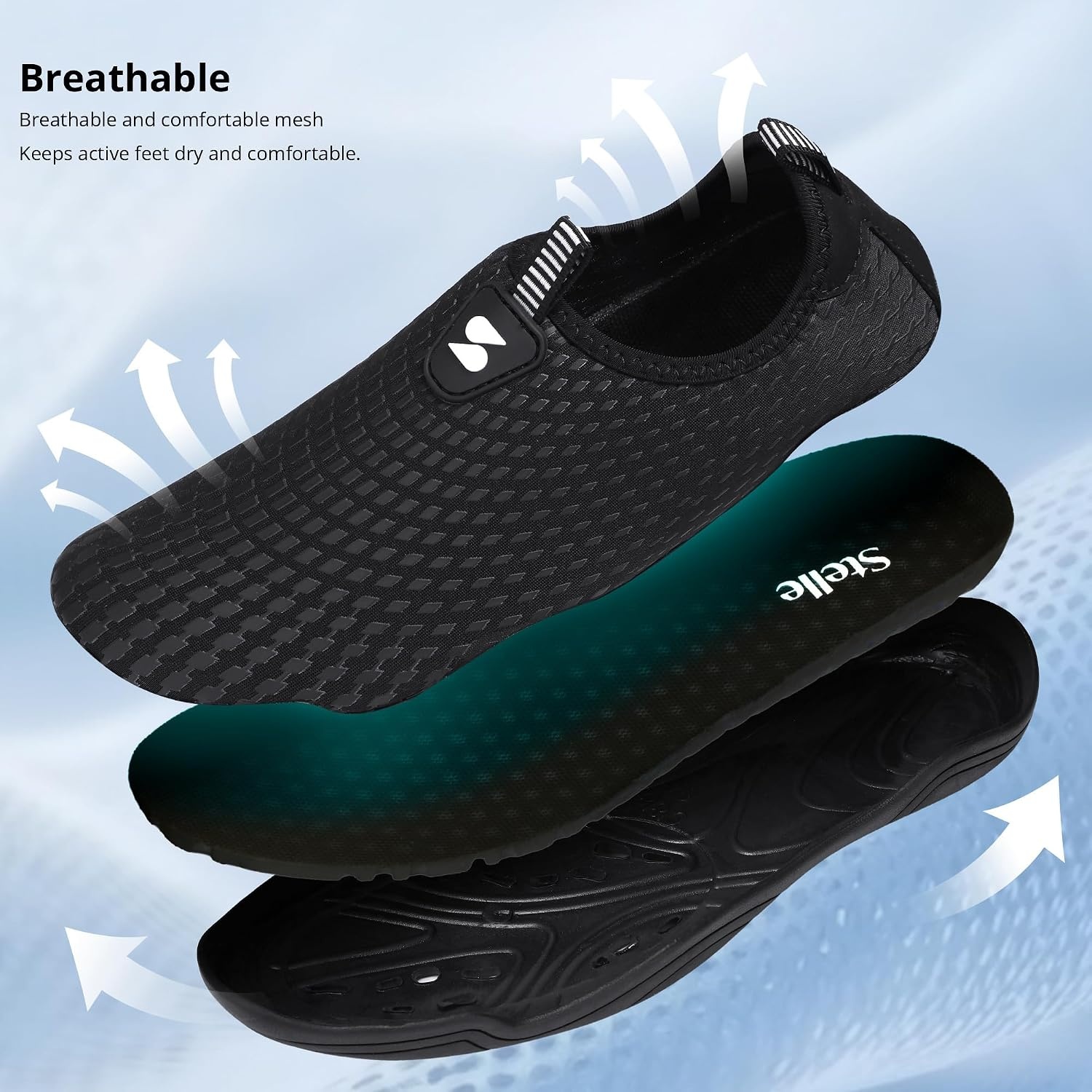 Stelle Water Shoes for Women Quick-Dry Aqua Socks for Swim Pool | Beach Yoga River Shower Surf Kayaking Adult Water Shoes Barefoot Lightweight Non-Slip Sole Indoor Outdoor for Men(Black)