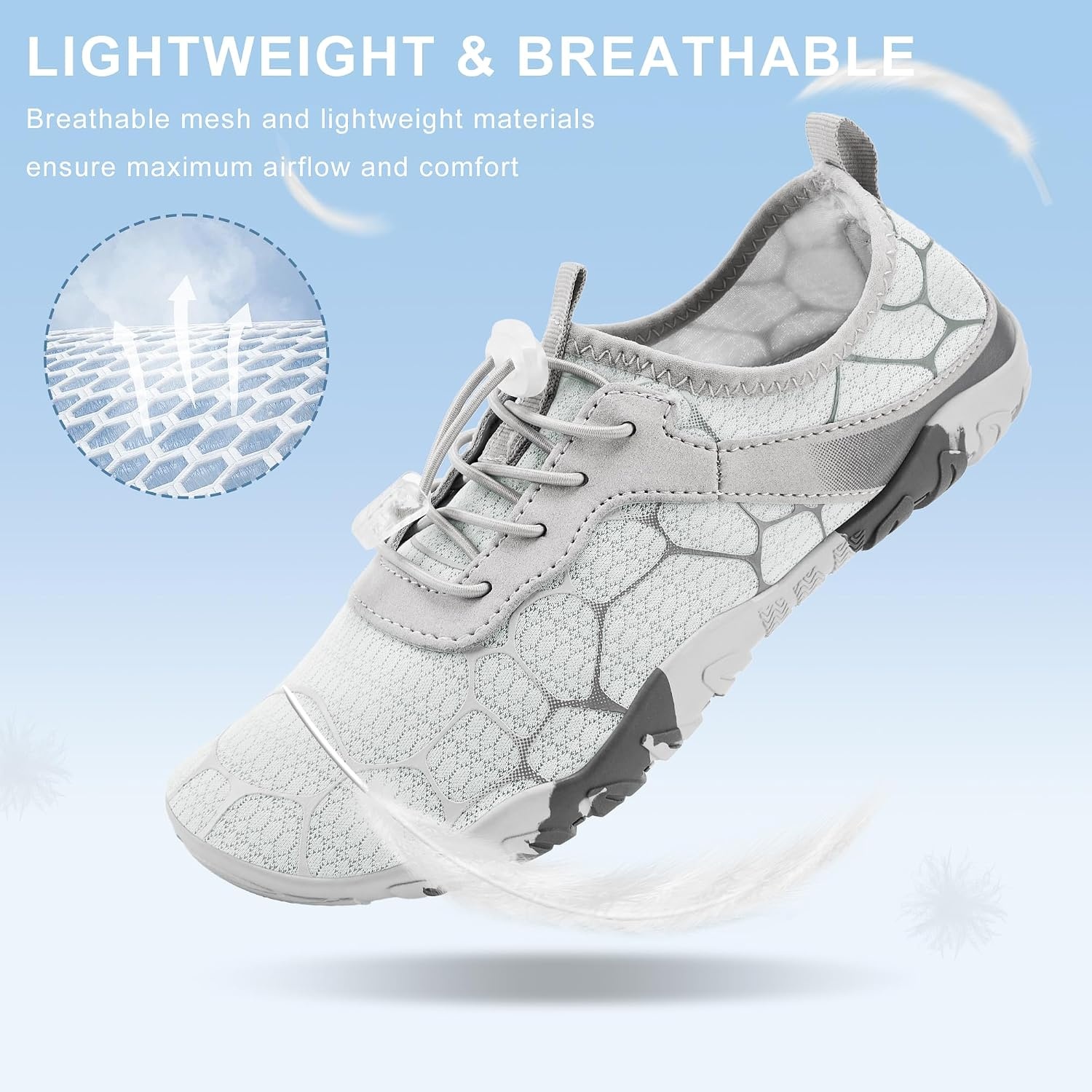 Stelle Water Shoes for Women Adult Aqua Shoes for Swim Lake | River Beach Rafting Kayaking Barefoot Quick-Dry Mesh Lightweight Comfort Adjustable Bungee Laces Non-Slip Rubber Outsole(Chalk)