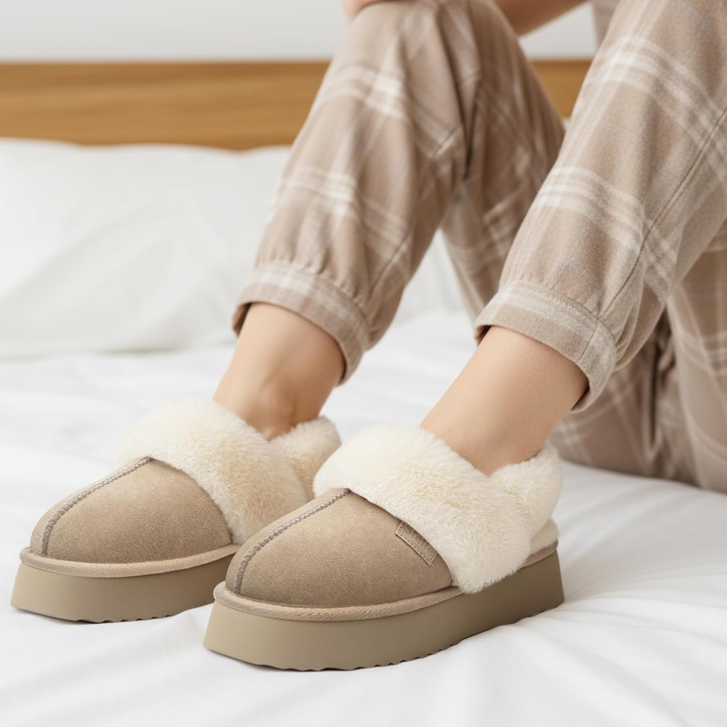 Stelle Genuine Suede Platform Slippers for Women Removable Backstrap Memory Foam Indoor Outdoor Water-Resistant(Dune)