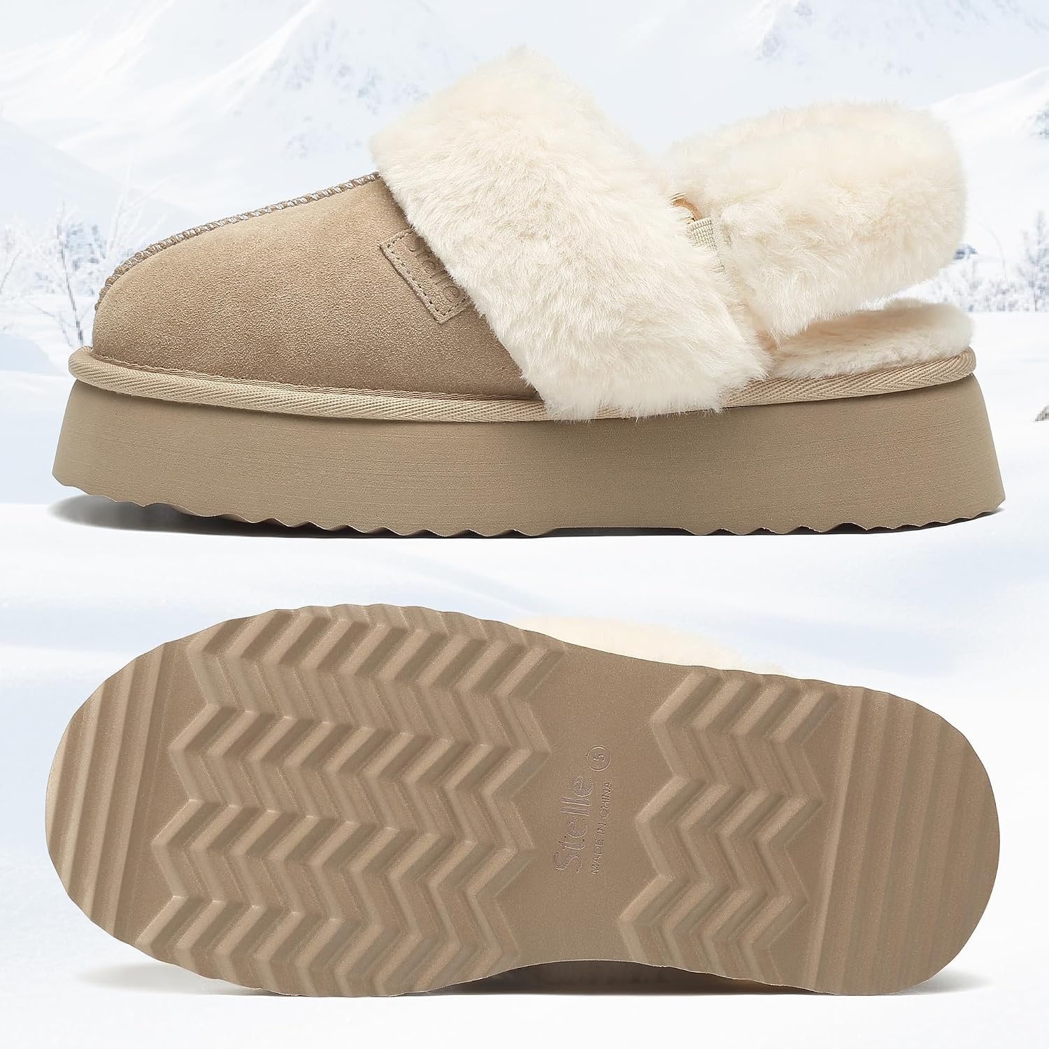 Stelle Genuine Suede Platform Slippers for Women Removable Backstrap Memory Foam Indoor Outdoor Water-Resistant(Dune)