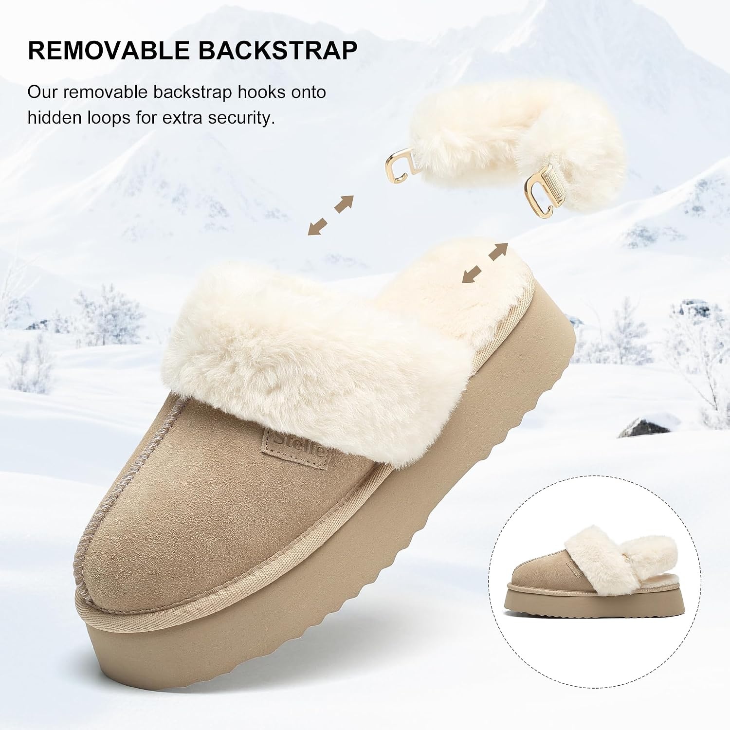 Stelle Genuine Suede Platform Slippers for Women Removable Backstrap Memory Foam Indoor Outdoor Water-Resistant(Dune)