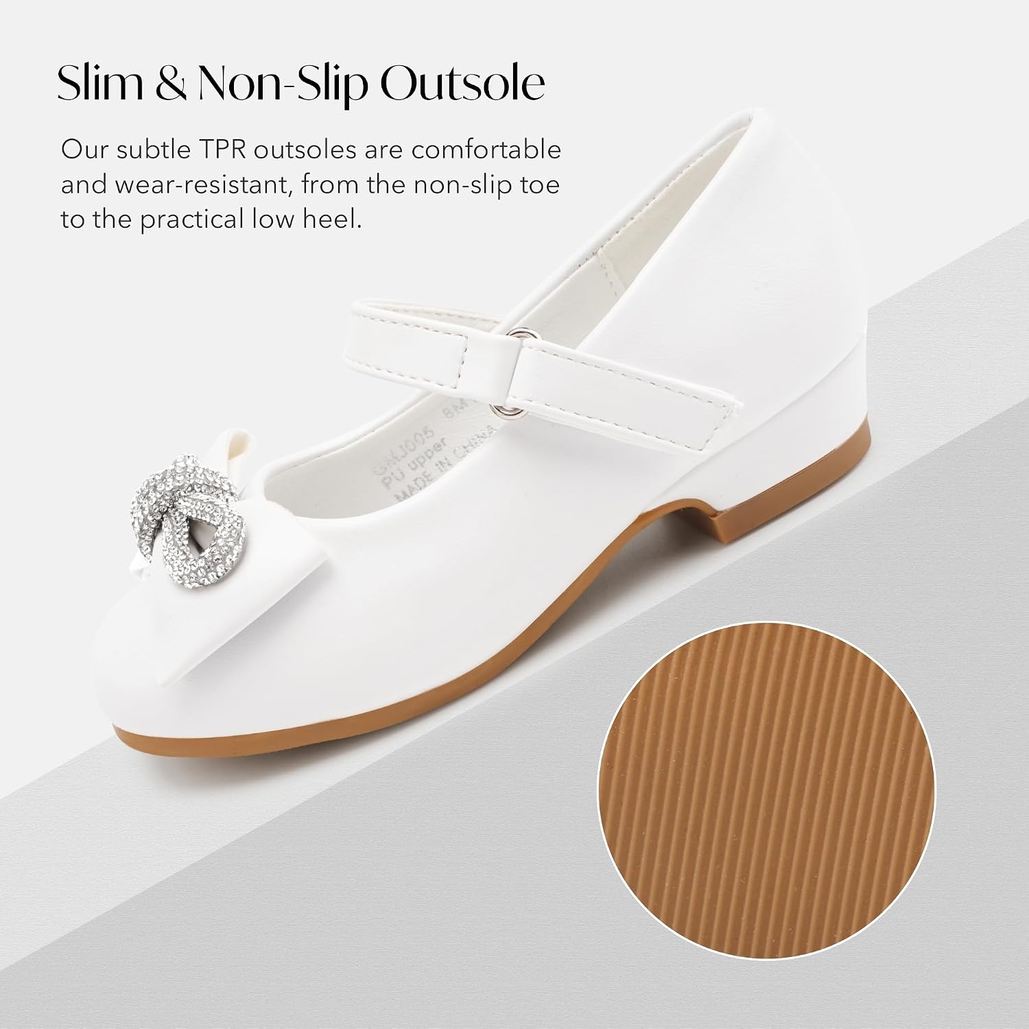 Stelle Dress Shoes for Girls Rhinestone Bow Low Heels for Wedding Party(1-white)