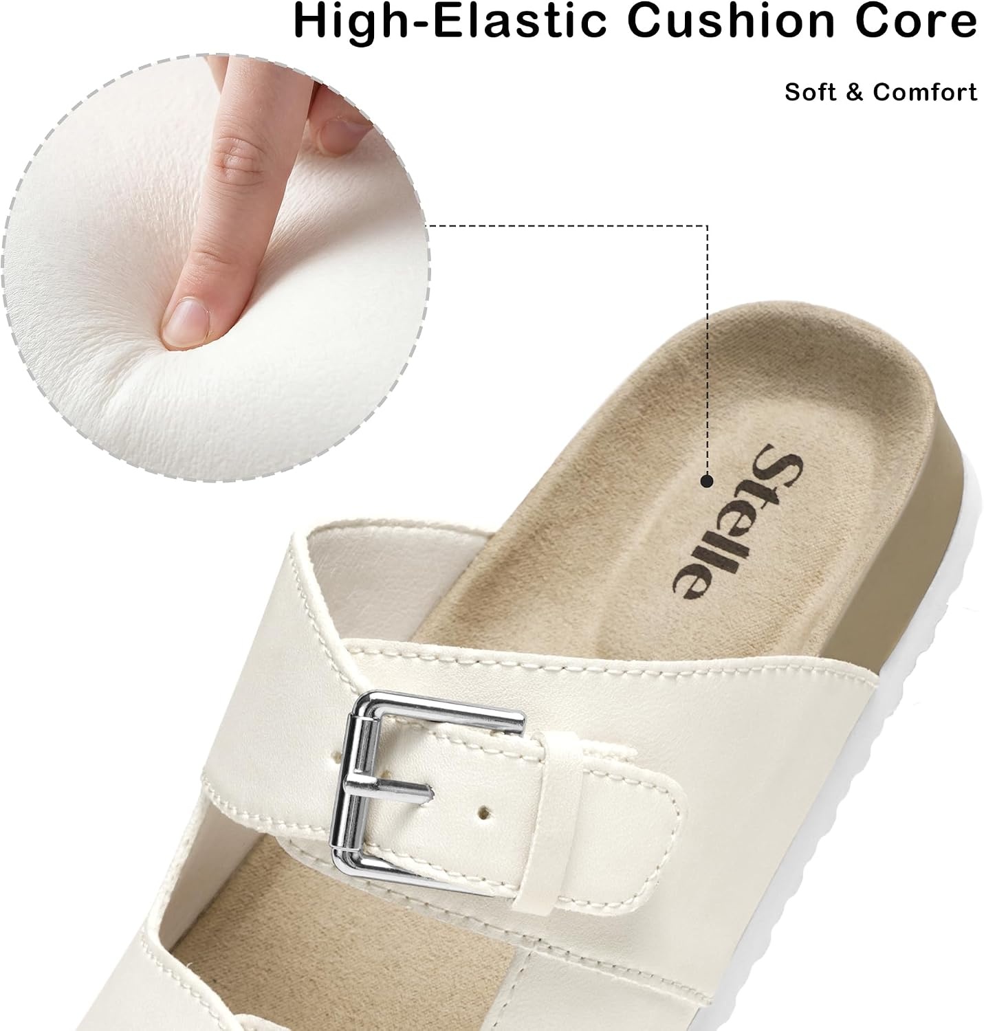 Stelle Girls Sandals Kids Slide Summer Shoes Slip on Slippers | Lightweight, Flexible,Adjustable Straps,Slip on,Rainbow,Beach, Pool, EVA outsole(Pearl White)
