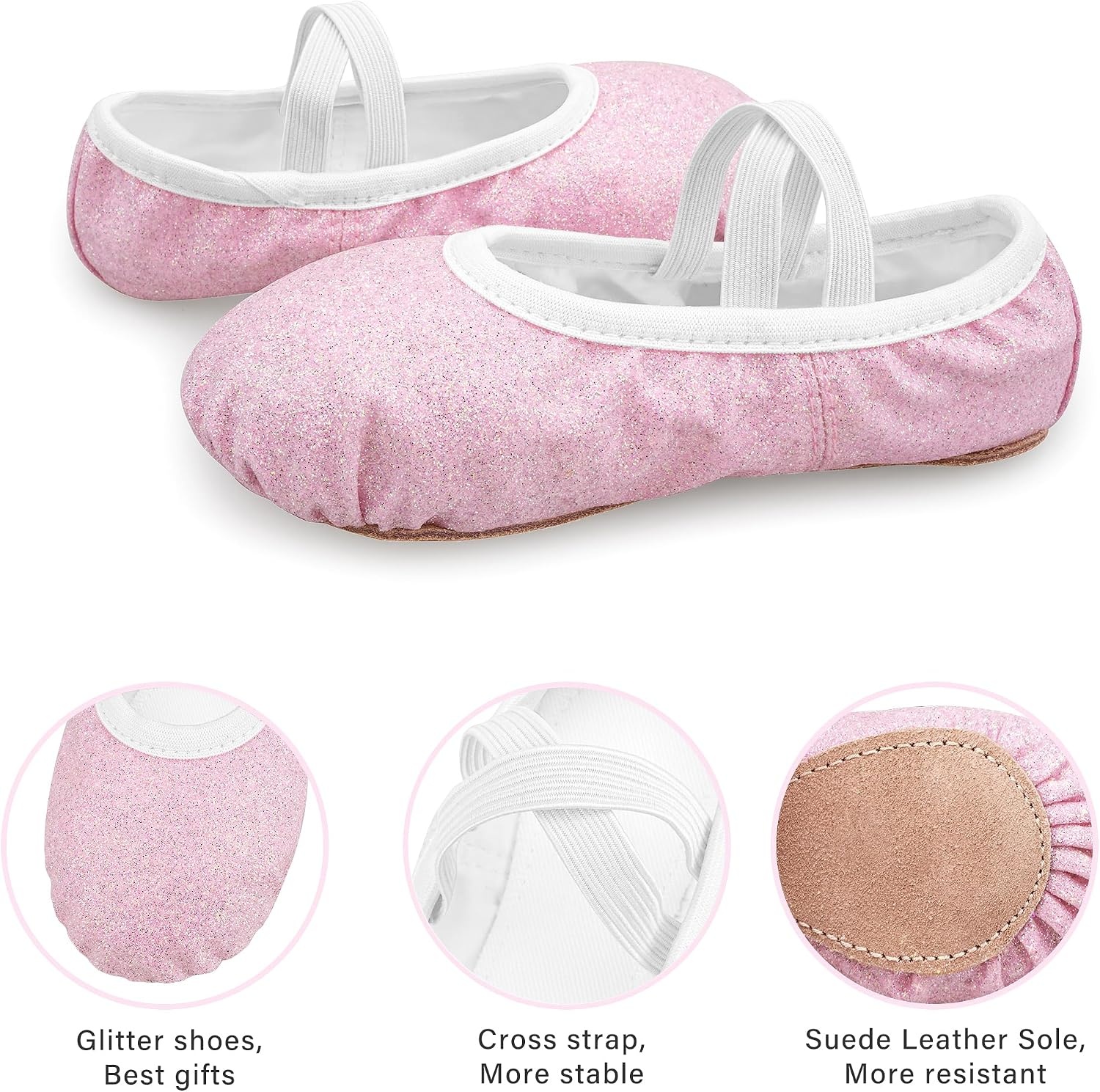 Stelle Ballet Slippers for Girls Glitter Metallic Vegan Leather Full Sole | Ballet shoes for girls, Ballerina slippers, Crisscross elastic straps, Suede full outsole, Recitals, Costumes(Dusty Pink)