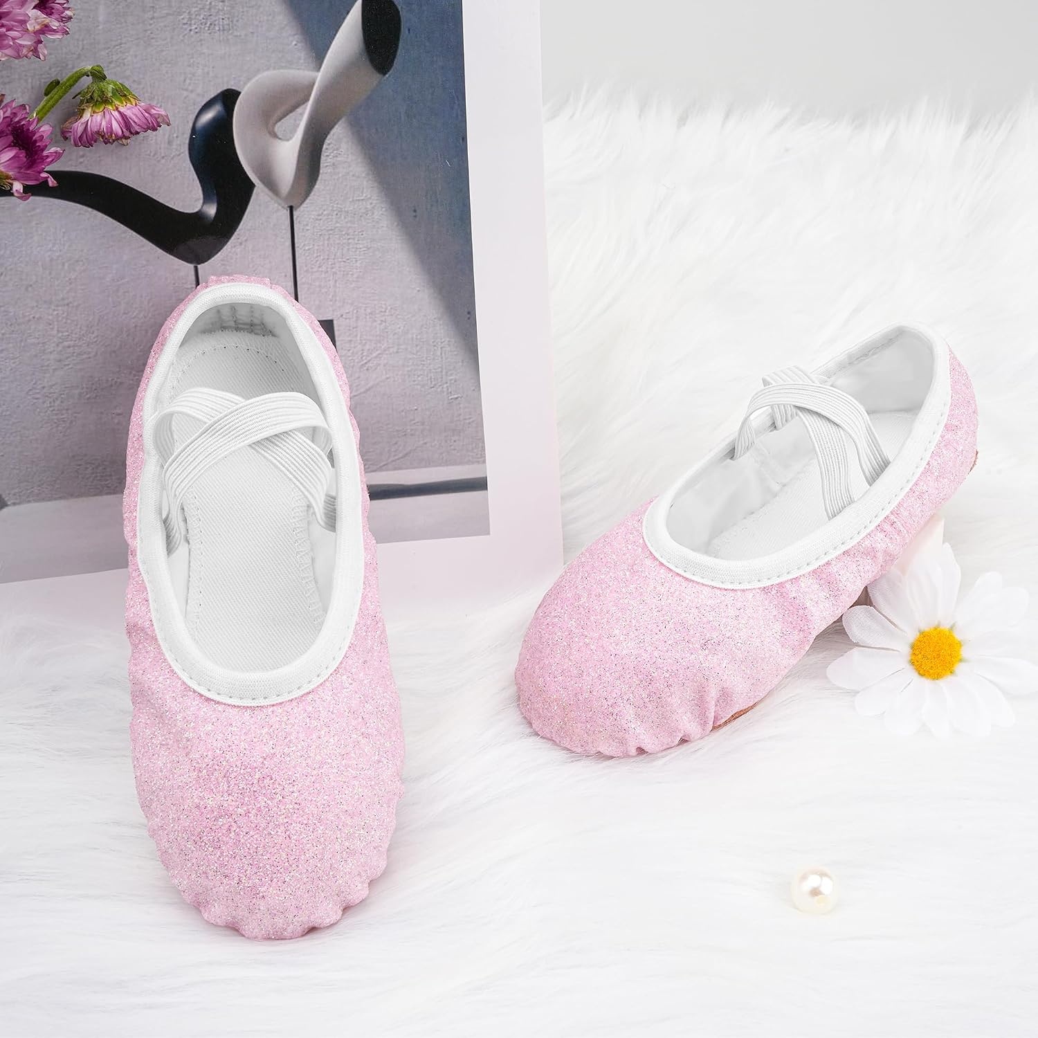 Stelle Ballet Slippers for Girls Glitter Metallic Vegan Leather Full Sole | Ballet shoes for girls, Ballerina slippers, Crisscross elastic straps, Suede full outsole, Recitals, Costumes(Dusty Pink)