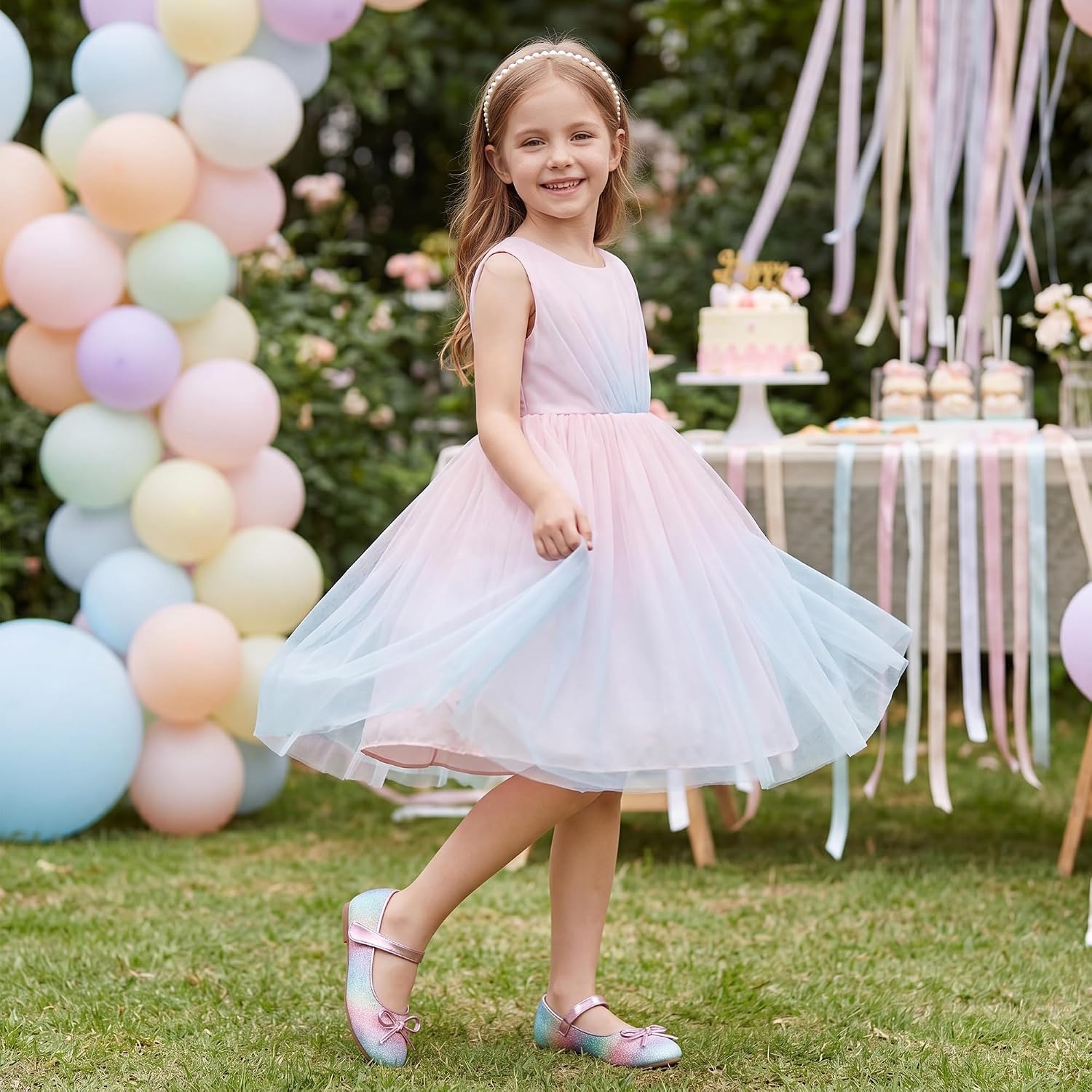 Stelle Girls Dress Shoes Toddler Flower Wedding Party Shoes Mary Jane School Flats(Toddler/Little Kids/Big Kids)(1-unicorn Dust)