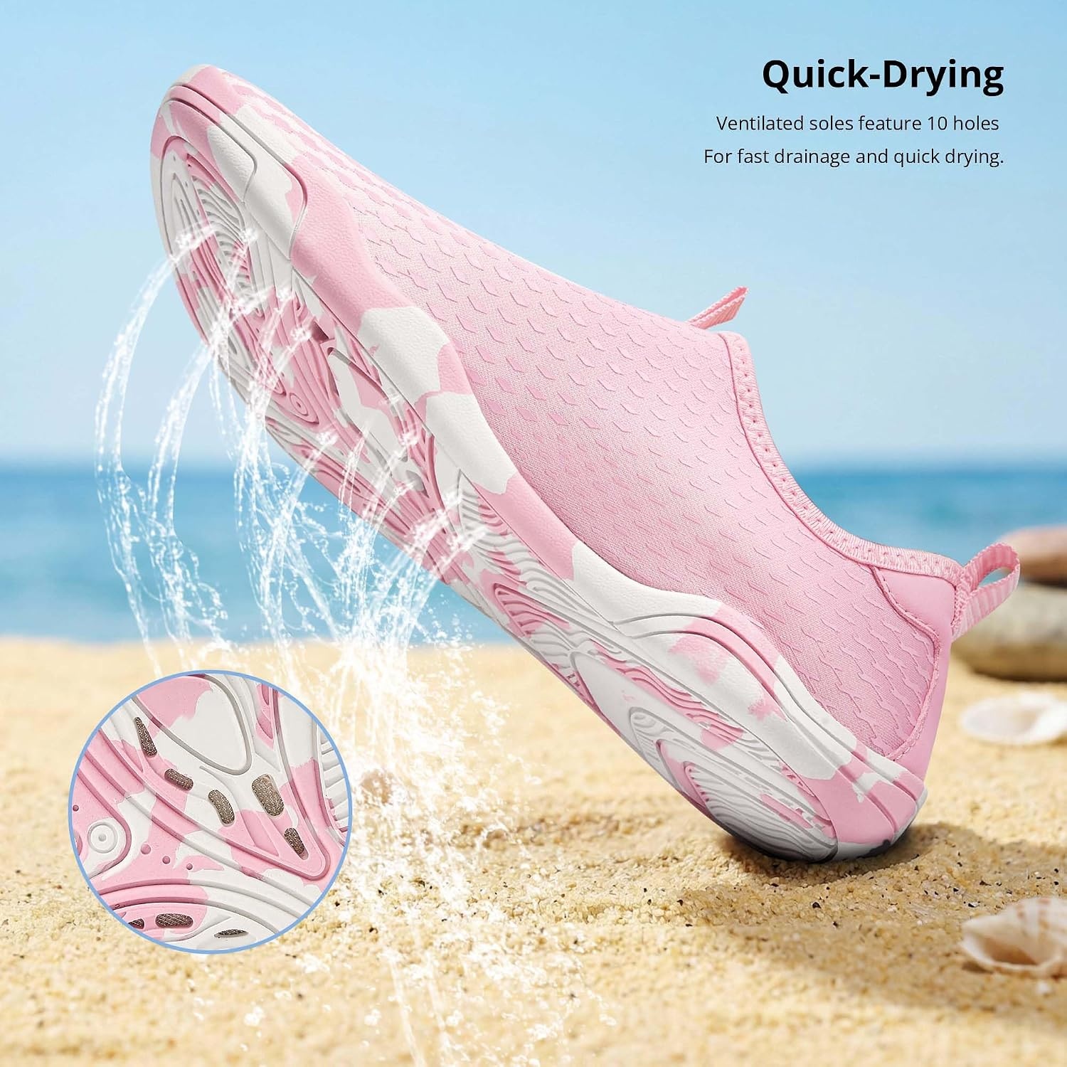 Stelle Water Shoes for Women Quick-Dry Aqua Socks for Swim Pool(Light Pink)