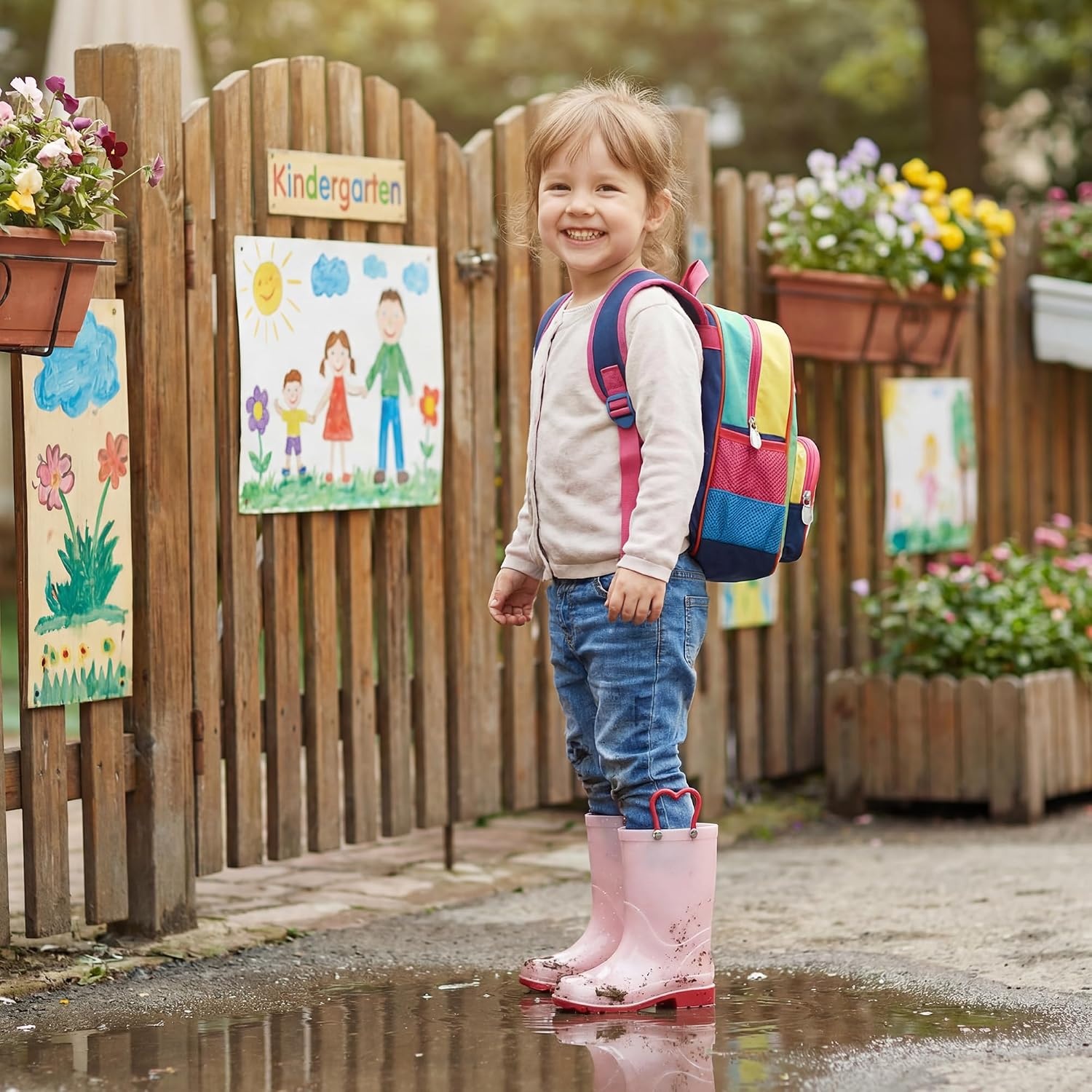 Stelle Girls Rain Boots with Easy-On Handles Kids Boys Boots(Light Pink)