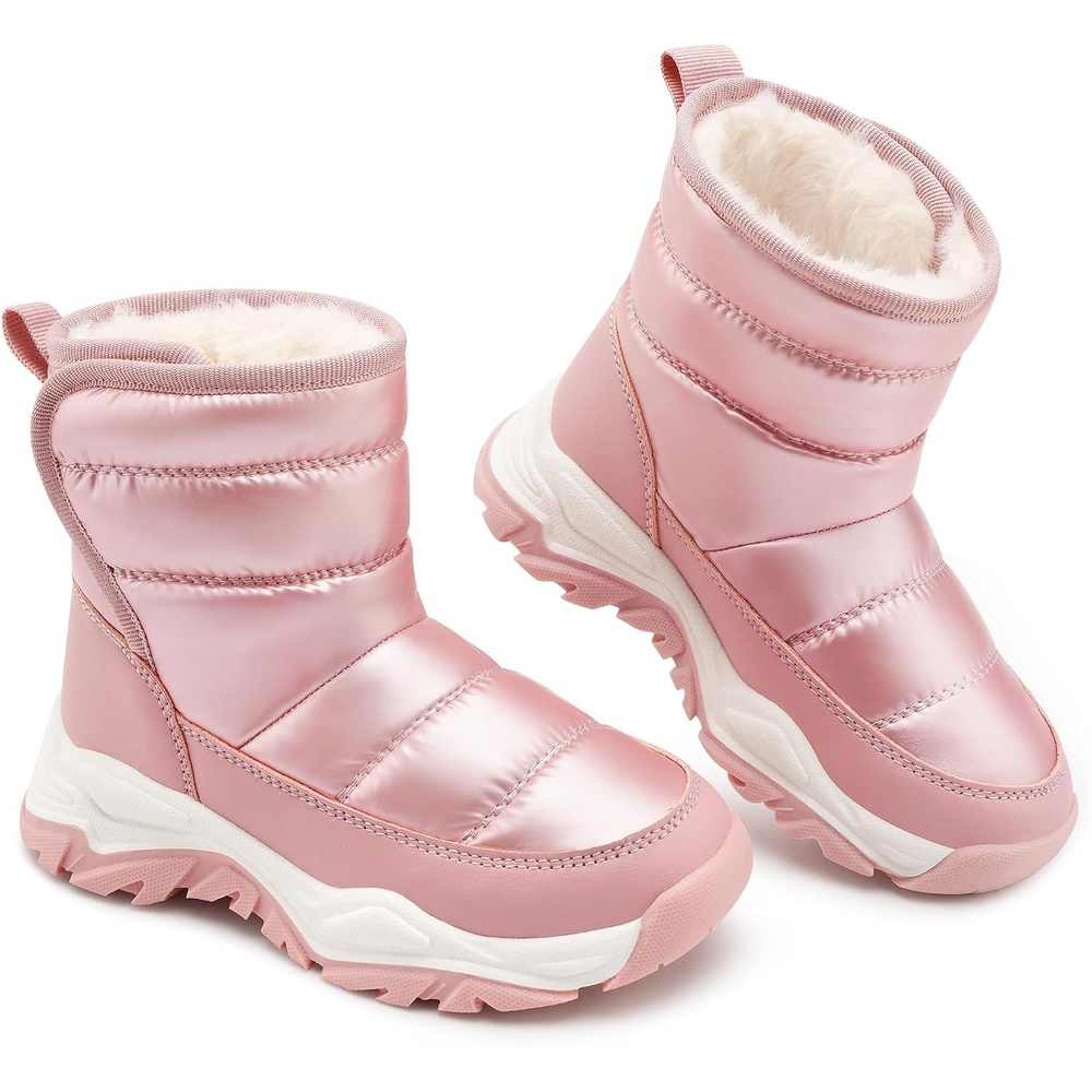 Stelle Girls Snow Boots for Toddler Kids Warm Winter Shoes | Boys Cold Weather Outdoor Sport Play, Water Repellent, Soft Faux Fur Lined, Non Slip, Lightweight, Mid Calf, Hook and Loop(Pink)