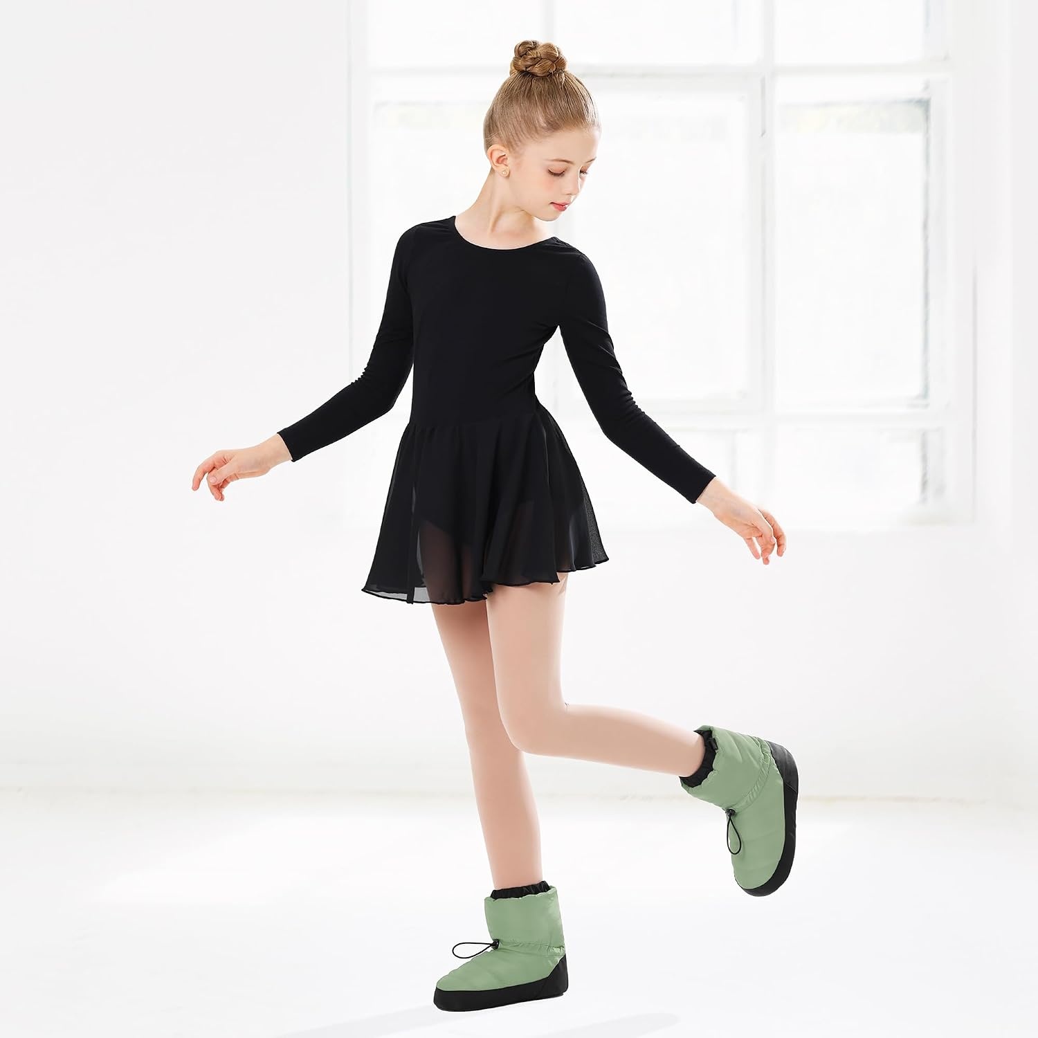 Stelle Girls Ballet Warm Up Booties Dance Slipper Boots Ballerina Elastic Shoes(Green)