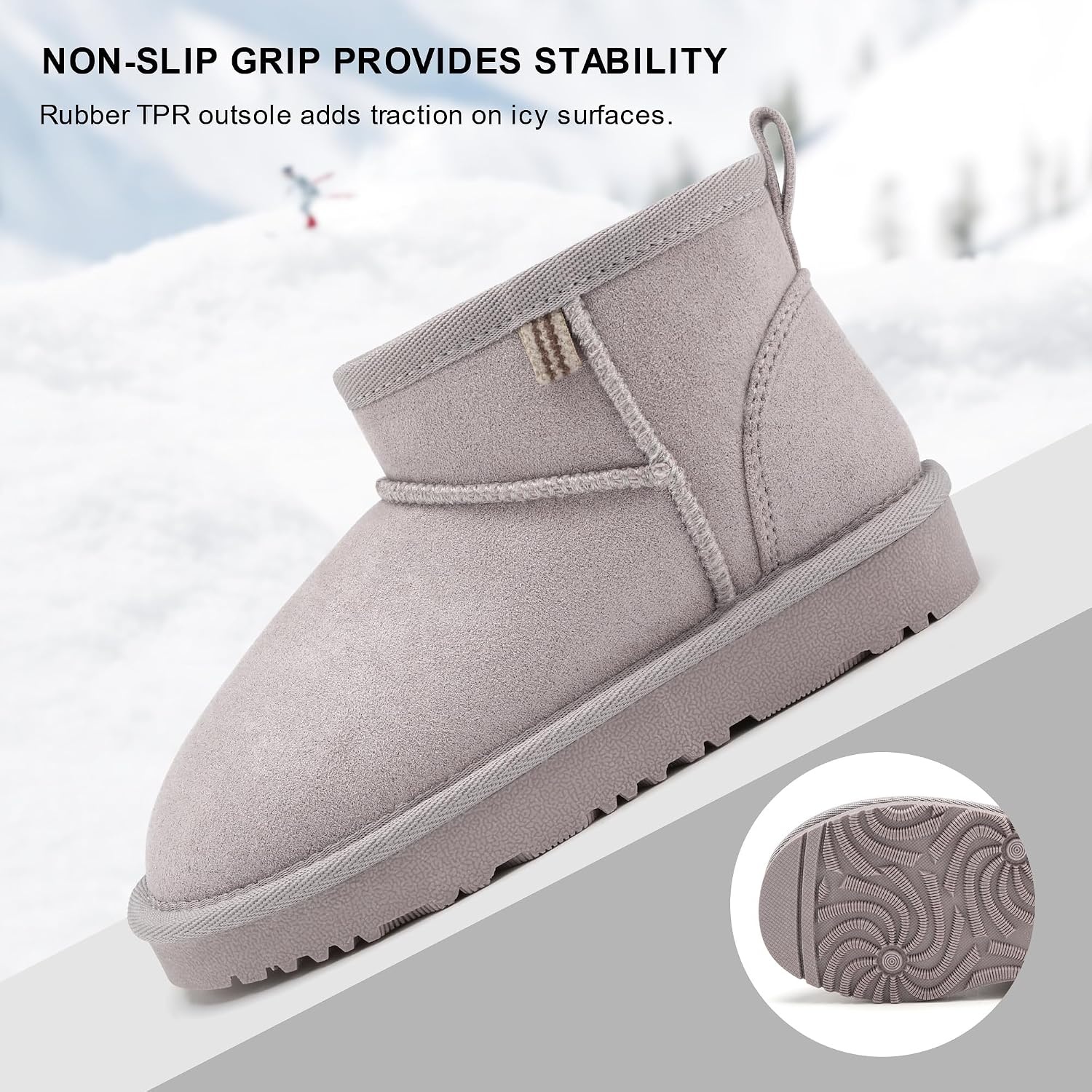 Stelle Kids Snow Boots Girls Boys Winter Ankle Boots | Faux Fur Lined,Faux Suede Upper,Pull-On,TPR Outsole,Cozy,Lightweight,Comfortable,Outdoor,Warm,Toddler,Little Big Kid(Grey)