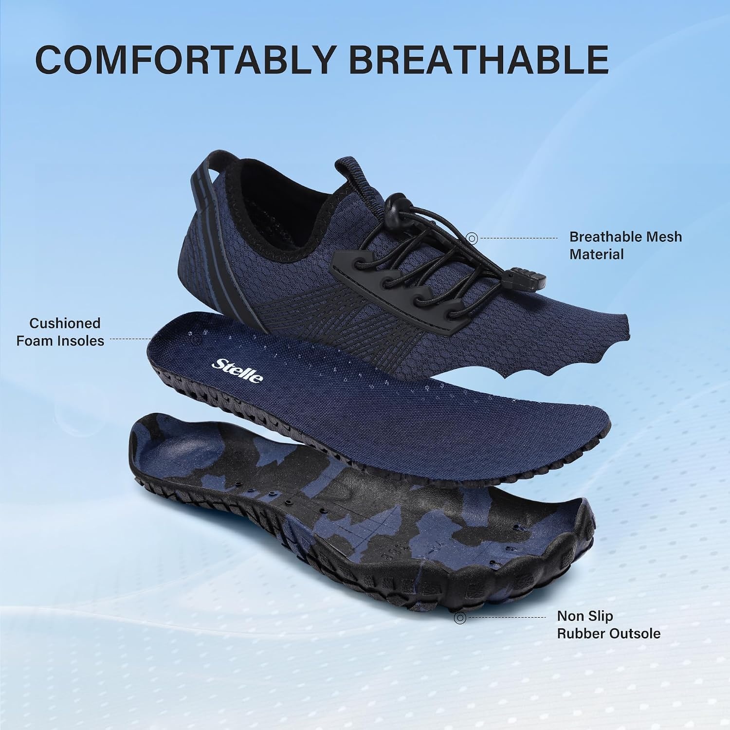 Stelle Womens Water Shoes for Men Adult Aqua Shoes for Swim River(Navy)