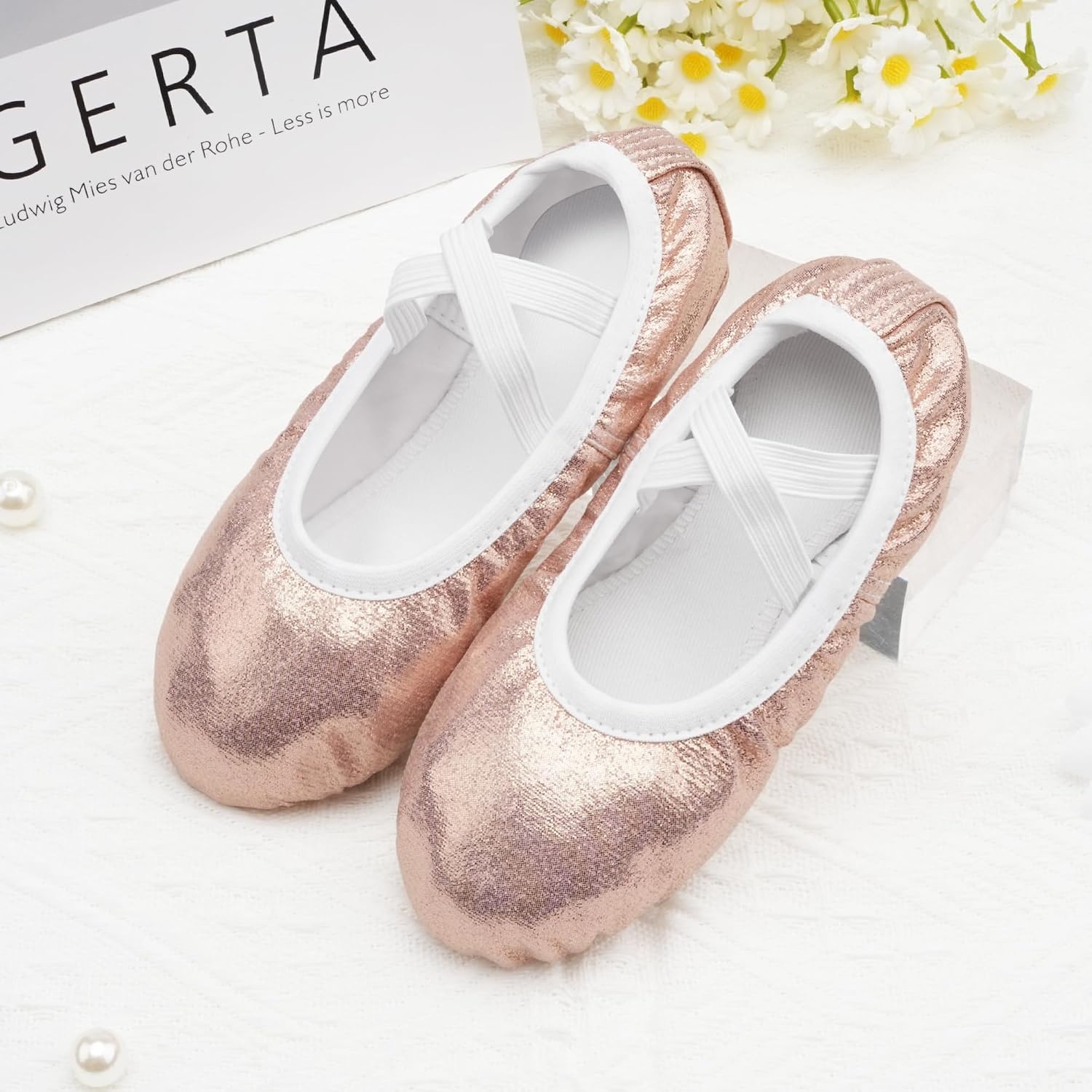 Stelle Ballet Slippers for Girls Glitter Metallic Vegan Leather Full Sole(Gold)