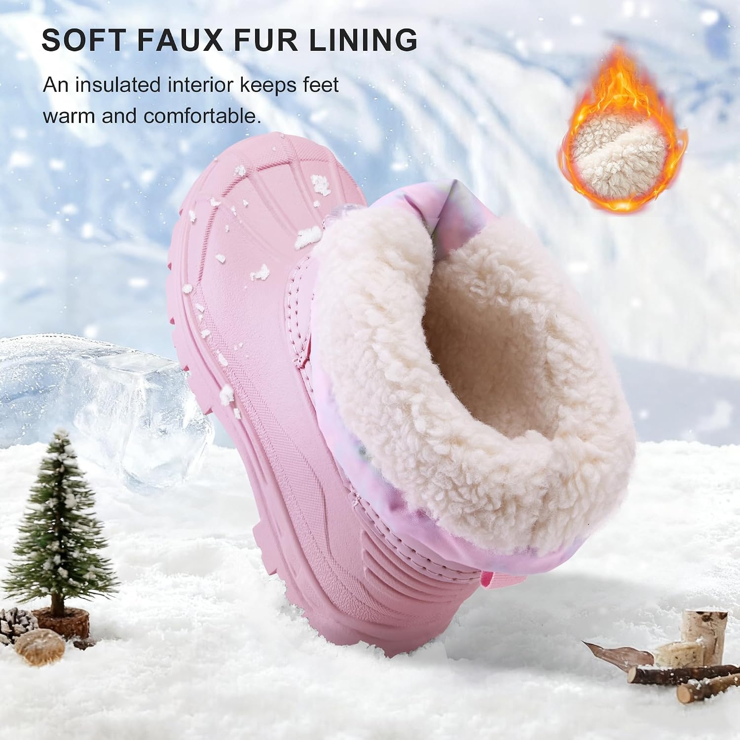 Stelle Girls Snow Boots with Zipper Kids Boys Winter Outdoor Boots(Cotton Candy Marble)
