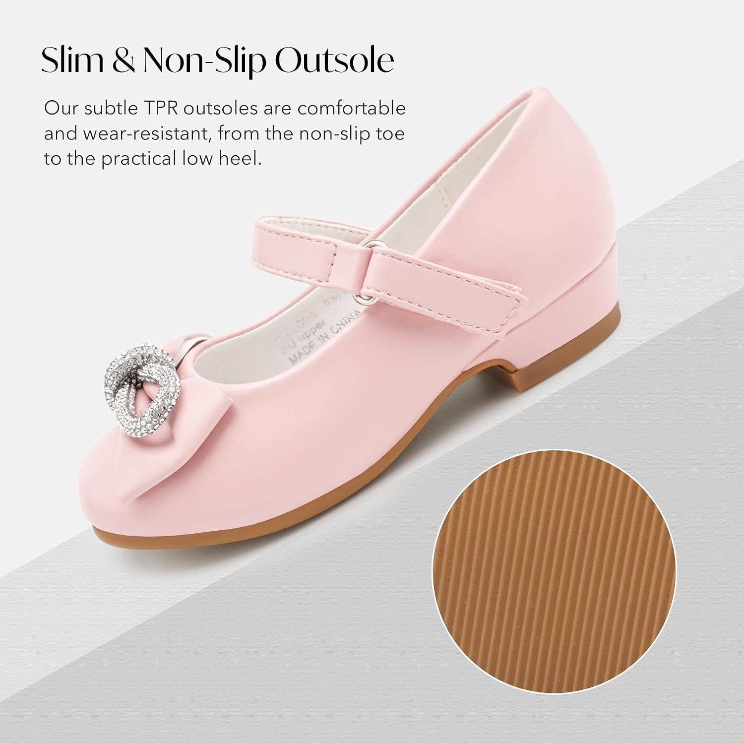 Stelle Dress Shoes for Girls Rhinestone Bow Low Heels for Wedding Party(1-pink)