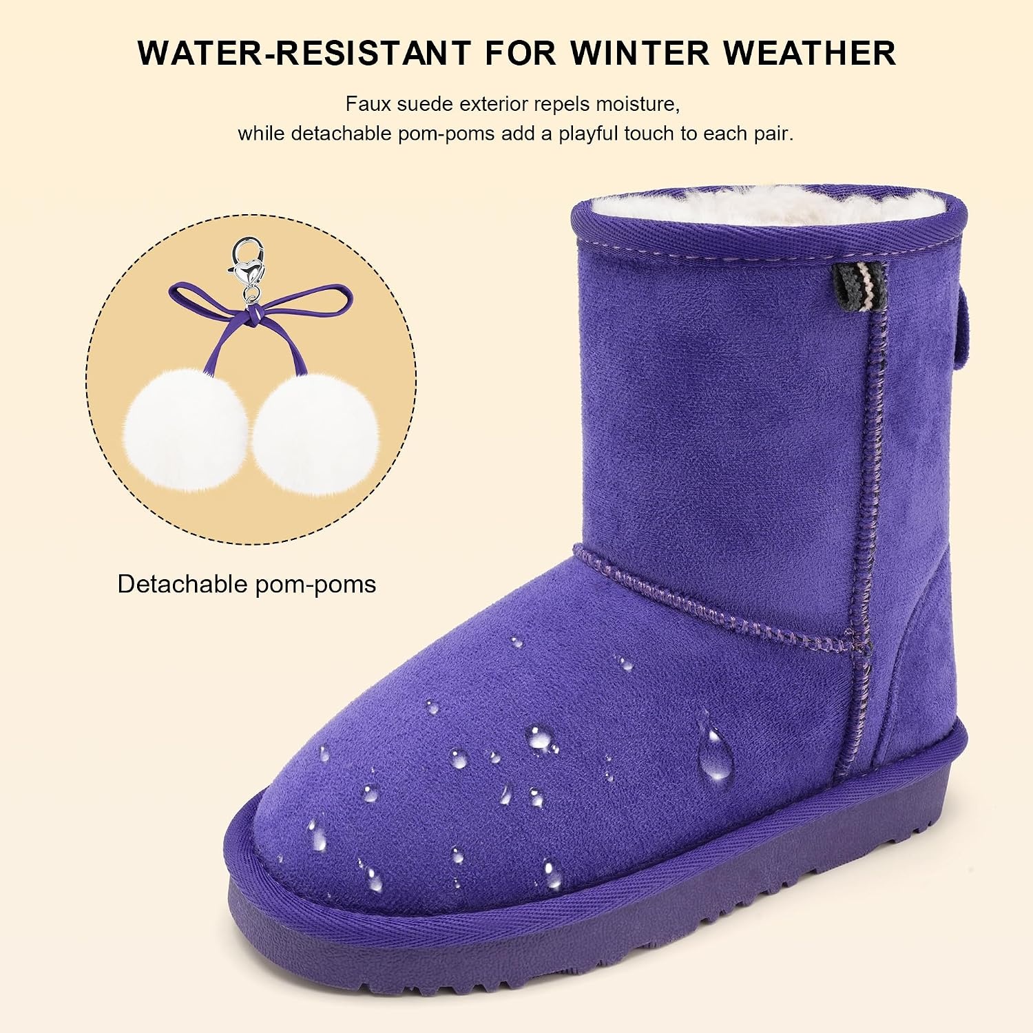 Stelle Kids Winter Boots Girls Boys Snow High Ankle Boots | Faux Fur Lined,Faux Suede Upper,Pull-On,TPR Non-Slip Outsole,Cozy,Lightweight,Outdoor,Warm,Toddler,Little Kid,Big Kid(Purple)