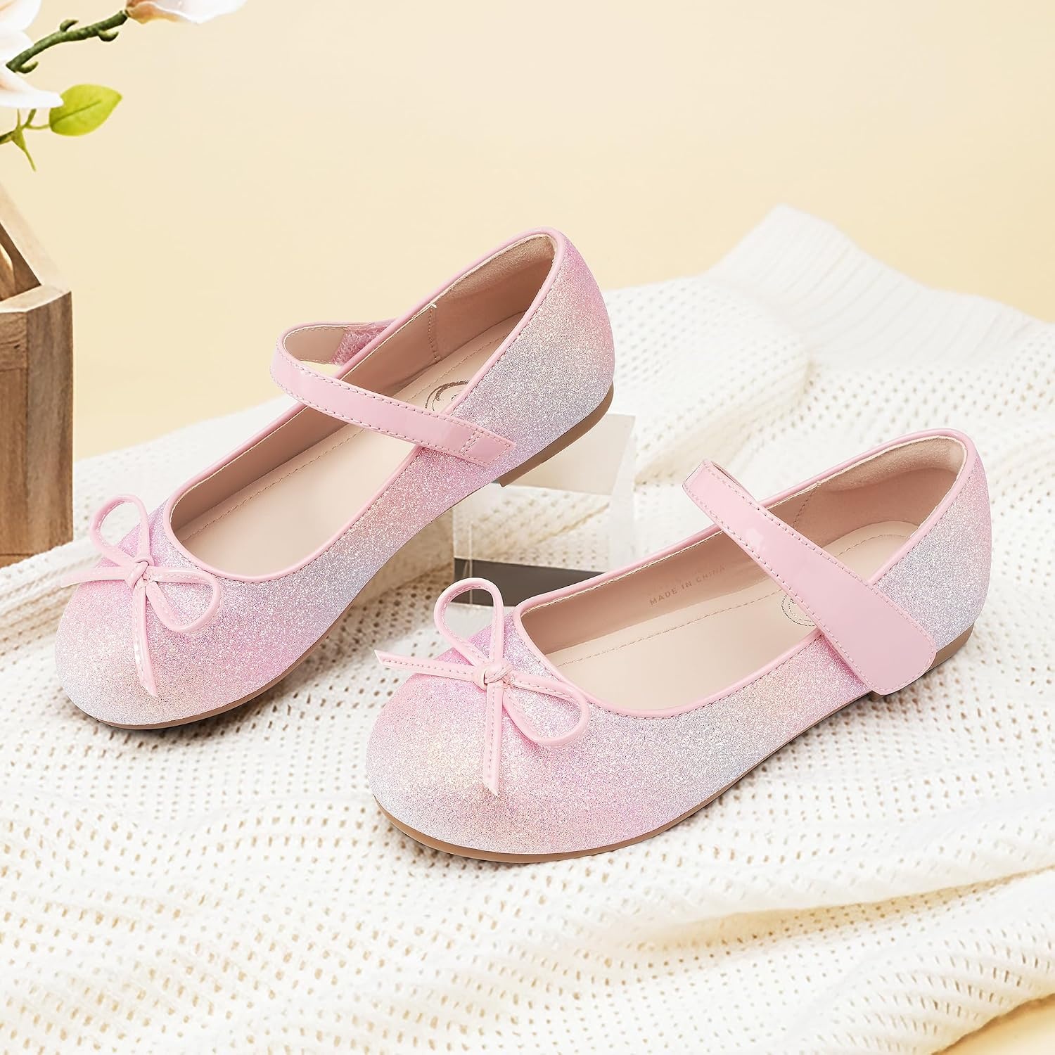 Stelle Girls Dress Shoes Toddler Flower Wedding Party Shoes Mary Jane School Flats(Toddler/Little Kids/Big Kids)(Pink Ombre)