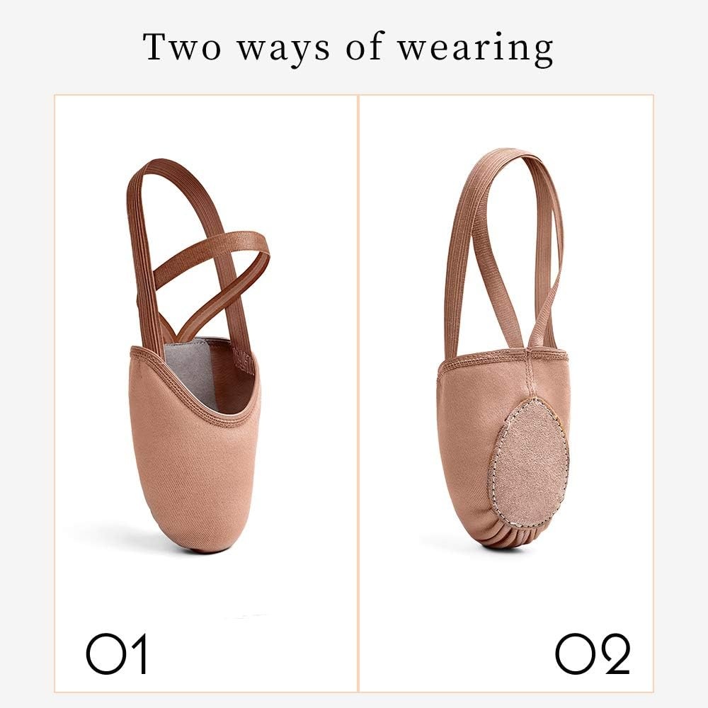 Stelle Half Soles Dance Shoes Women Canvas Lyrical Ballet Pirouette Turners | Breathable canvas, Suede leather sole, Flexible fit, Silicone-backed elastic straps, Jazz and contemporary dance(Tan)