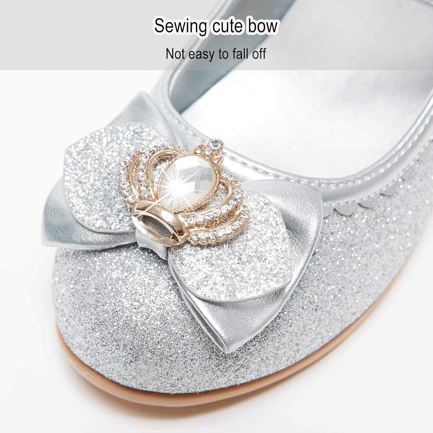Stelle Girls Dress Shoes Glitter Princess Low Heels for Party Wedding Prom(T16-silver Glitter)