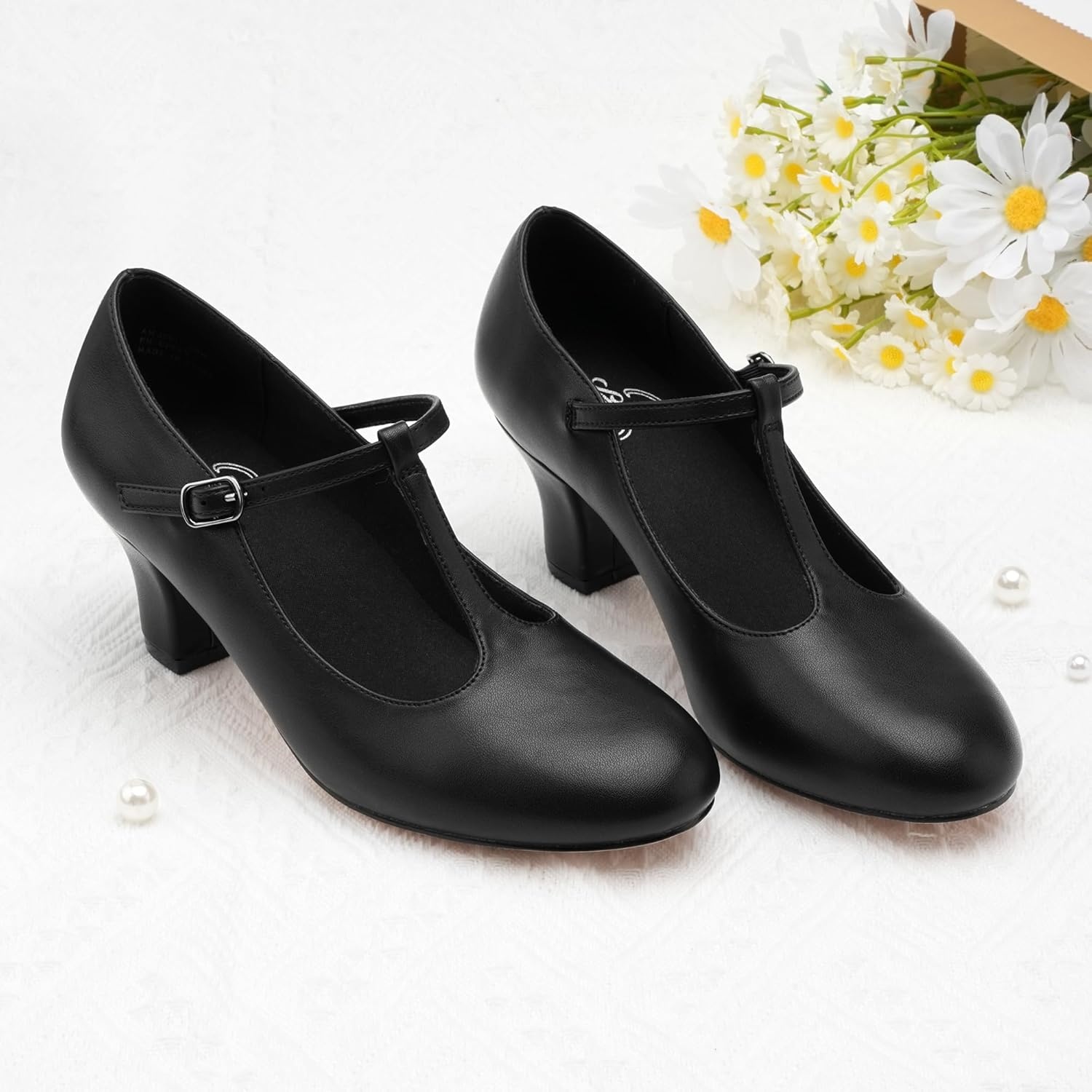 Stelle 2.5″ T-Strap Character Shoes for Women | 2.5-inch heel, T-strap, cushioned insole, rubber outsole, adjustable buckle, stable fit(2.5″black)