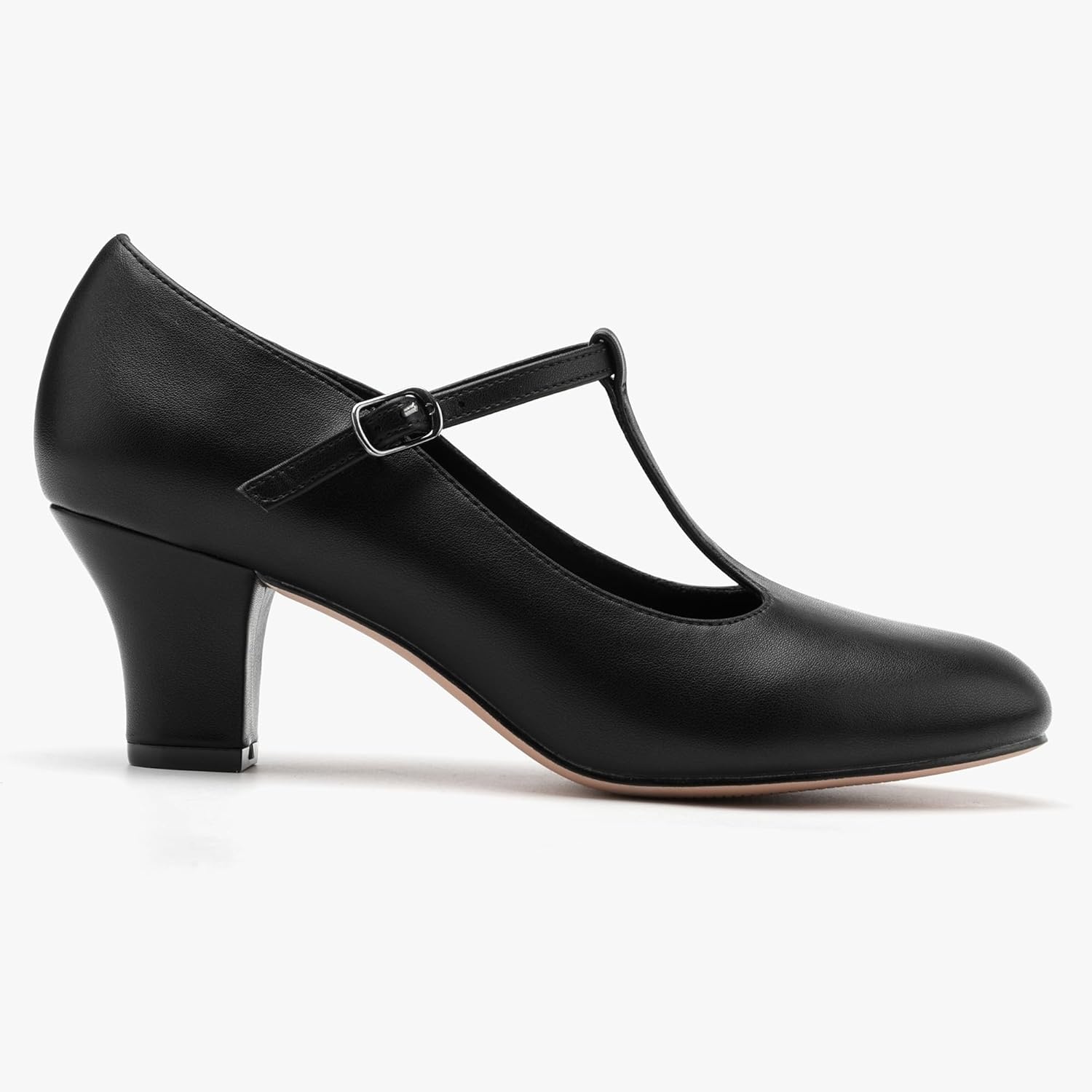 Stelle 2.5″ T-Strap Character Shoes for Women | 2.5-inch heel, T-strap, cushioned insole, rubber outsole, adjustable buckle, stable fit(2.5″black)