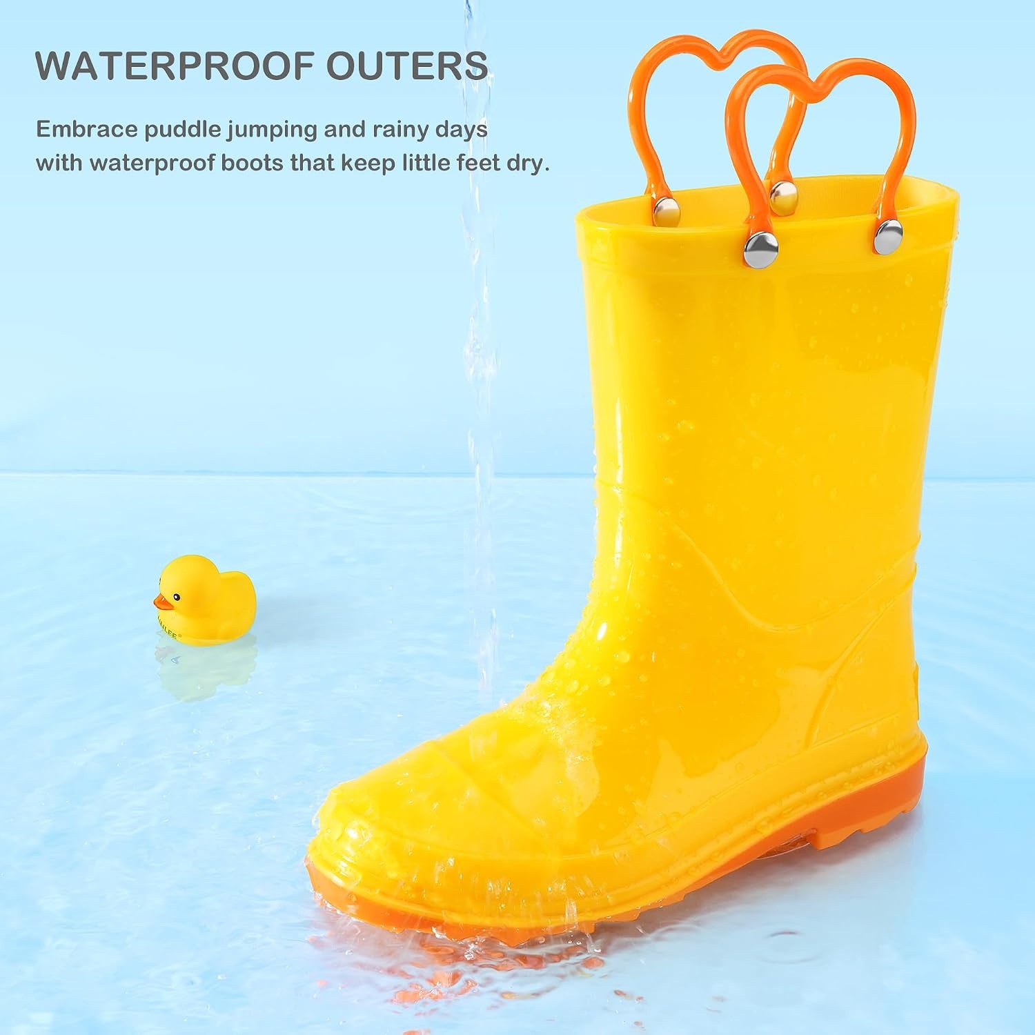Stelle Girls Rain Boots with Easy-On Handles Kids Boys Boots(Yellow)